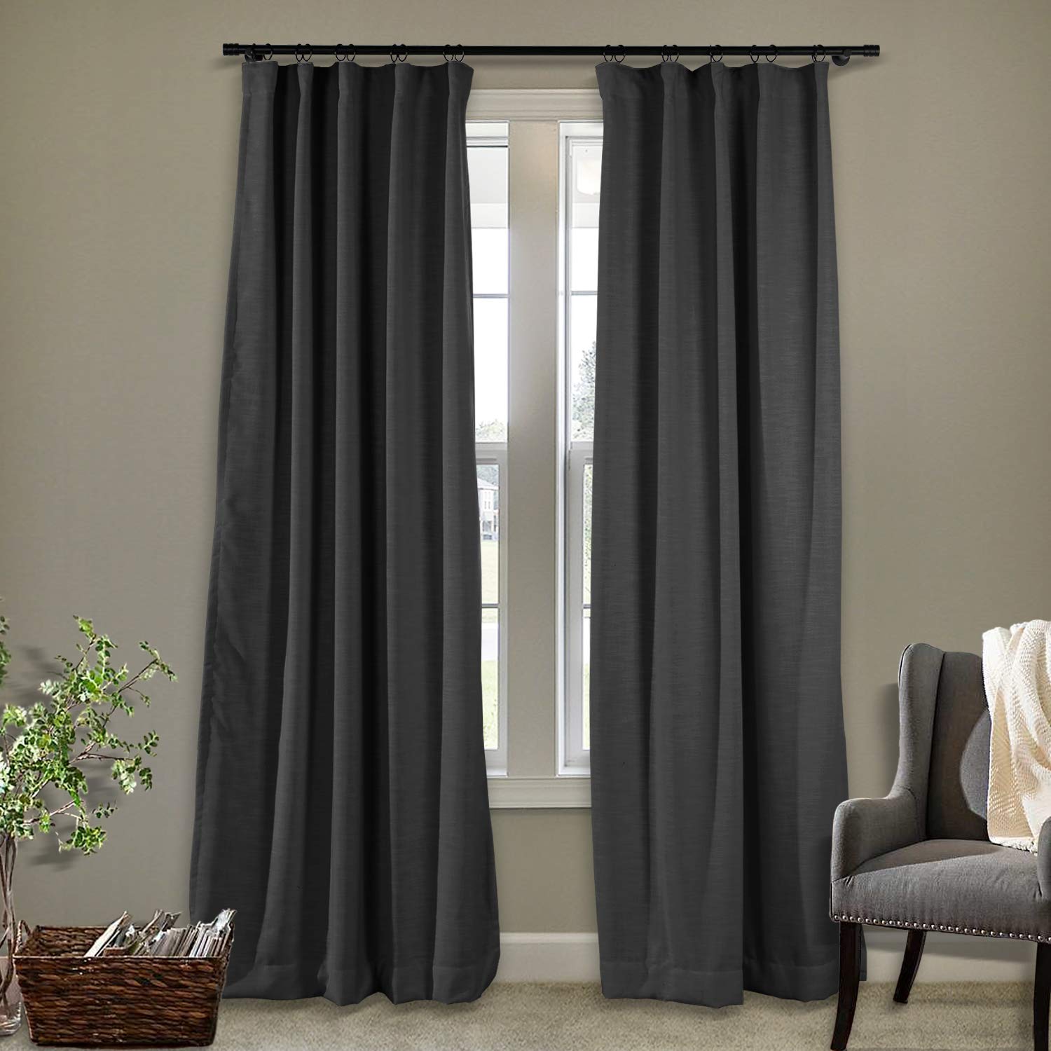 Frelement Extra Wide Breathable Faux Linen Blackout Curtains - Noise Reducing Thermal Insulated Drapes with 4 Hanging Methods, 120