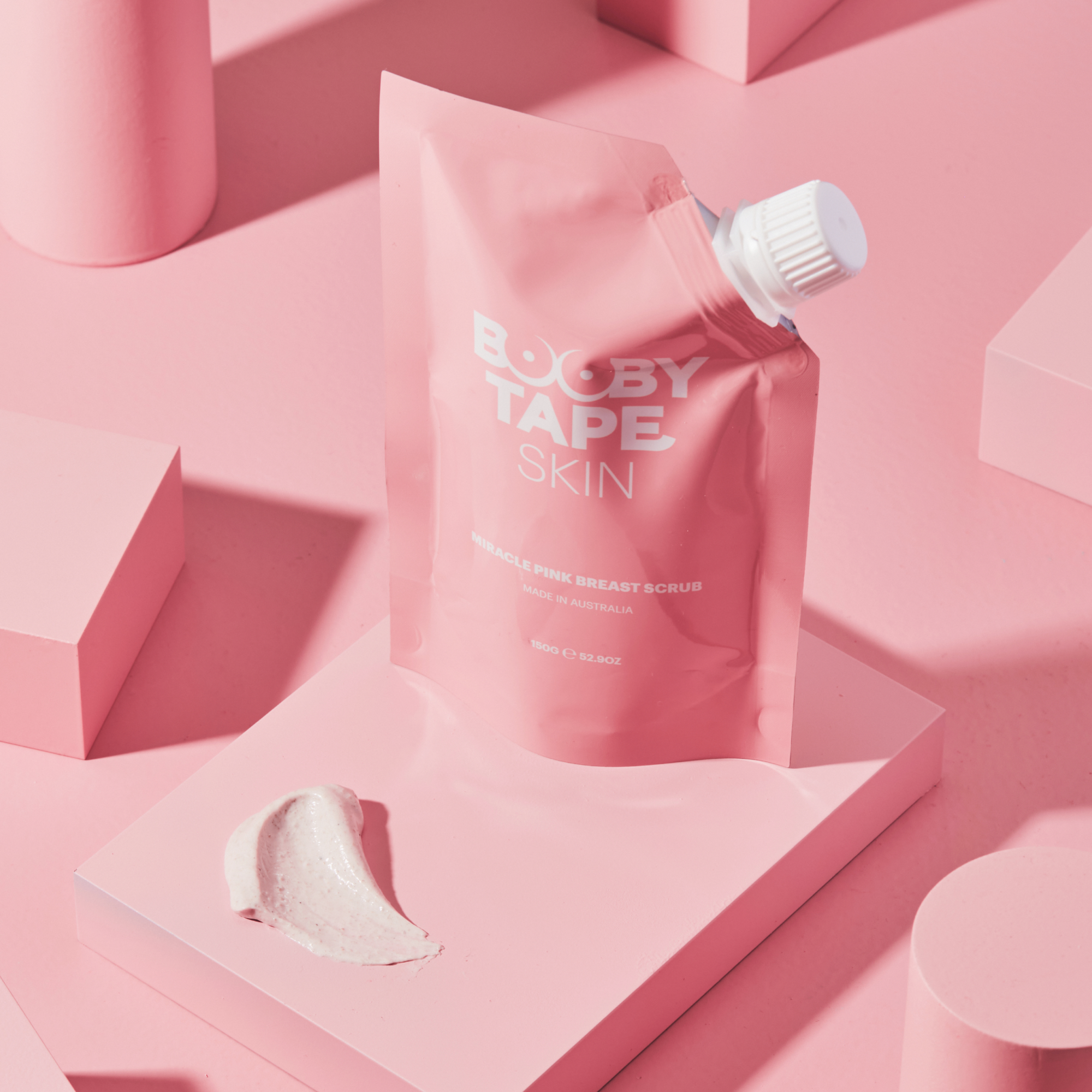 Booby Tape Miracle Pink Breast Scrub - Exfoliating & Cleansing Body Scrub for Smooth Skin, Reduces Acne & Scarring, 52.9oz (1 Count) - Perfect for Pre-Shower Treatment & Post-Workout Skin Care