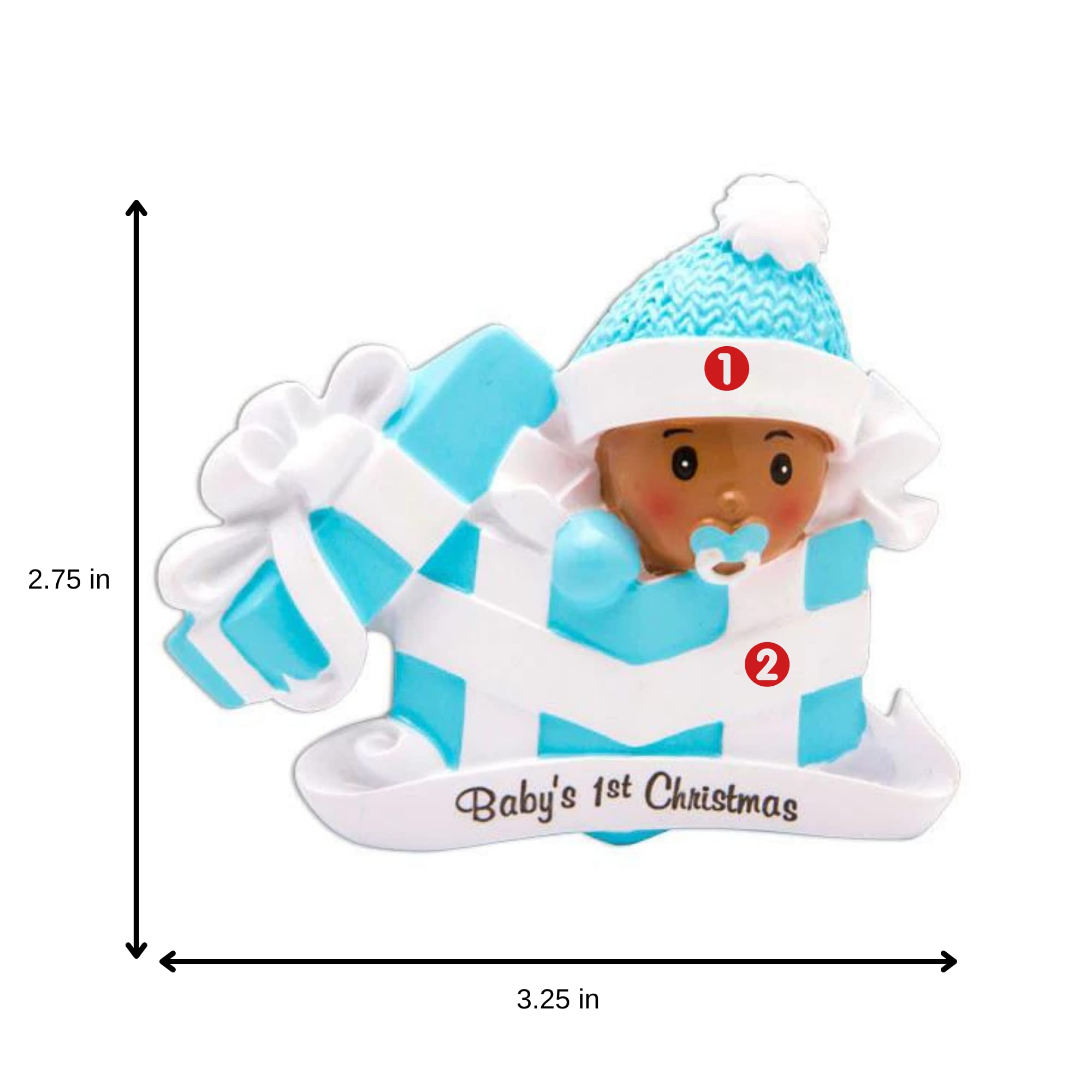 Personalized Baby's First Christmas Ornament 2024 - African American Boy in Gift Box - Custom Newborn Keepsake - Free Engraving - Perfect for Holiday Decor & Baby Shower Gifts
