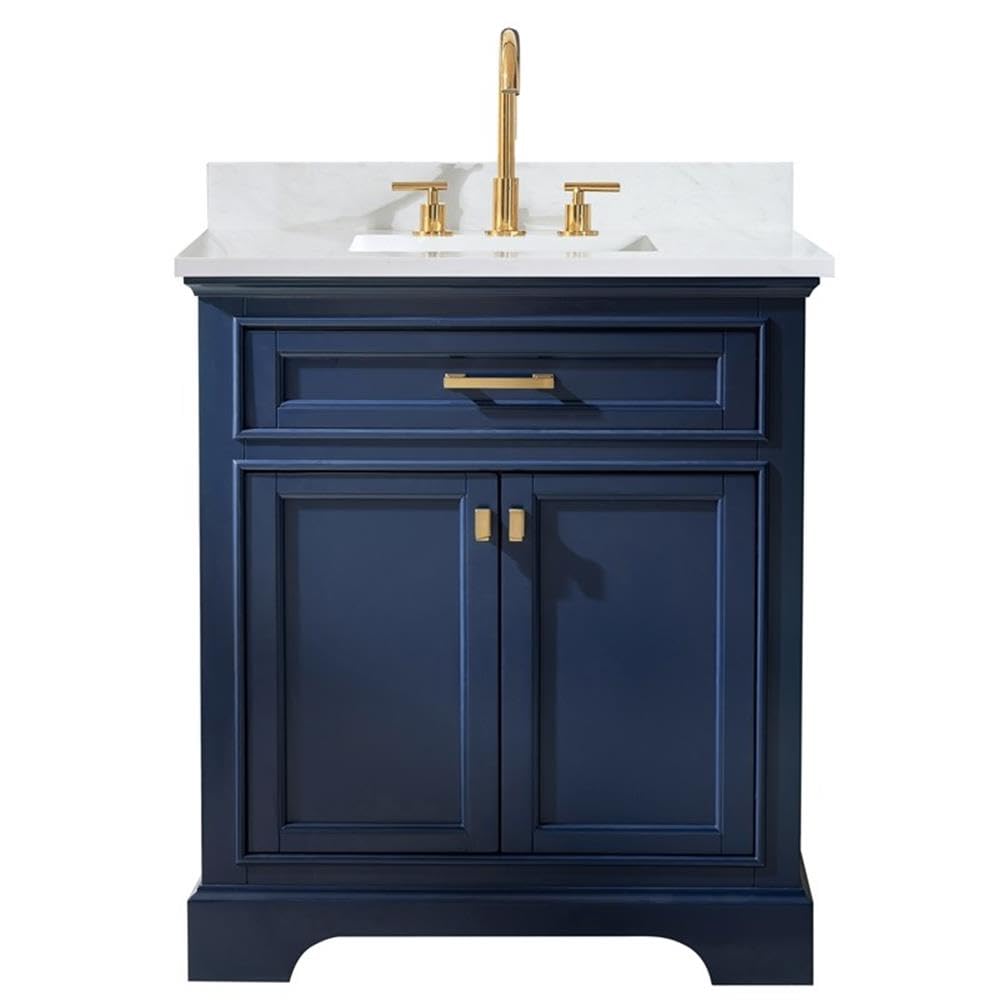 Modern Blue Bathroom Vanity 30 Inch - Design Element ML-30-BLU with Soft-Close Doors & Drawers - Perfect for Small Bathrooms, Powder Rooms & Coastal Home Decor