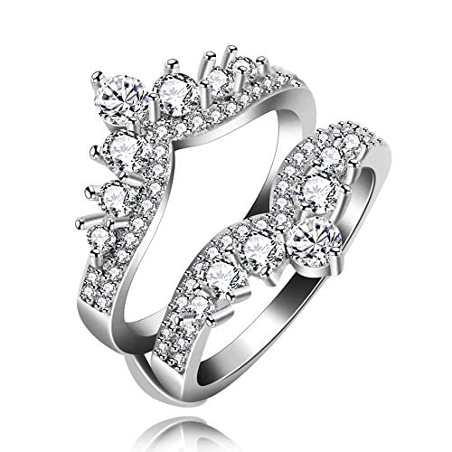 Simulated Diamond Princess Crown Ring Wrap & Enhancer for Wedding & Engagement Rings - Elegant Bridal Jewelry Guard Y477-2D | Perfect for Bridal Showers, Proposals & Anniversary Gifts