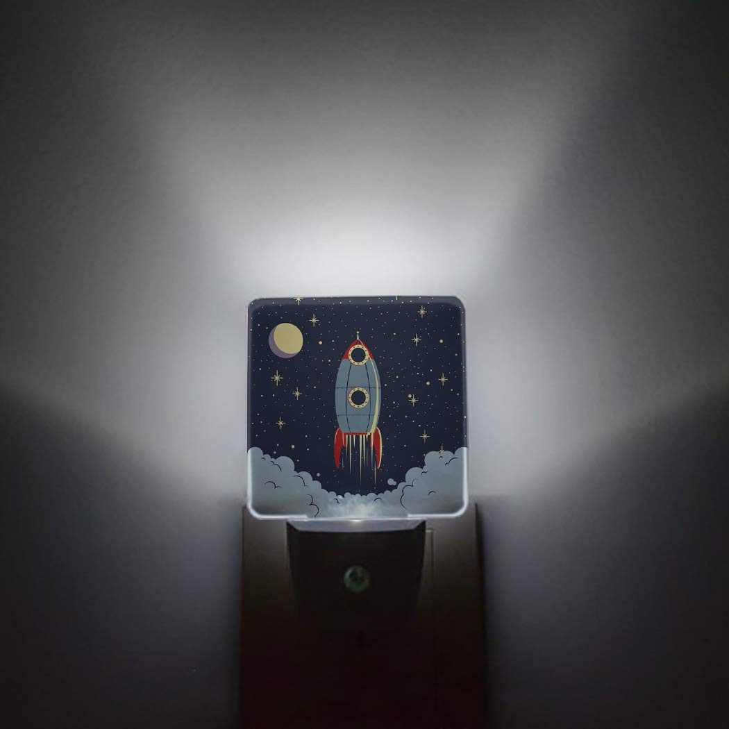 T&H XHome Plug-in LED Night Light with Motion Sensor - Outer Space Rocket & Spaceship Design, Auto Dimmable Dusk-to-Dawn Smart Light for Nursery, Bathroom, Bedroom | Perfect for Kids' Rooms, Hallways & Nighttime Safety