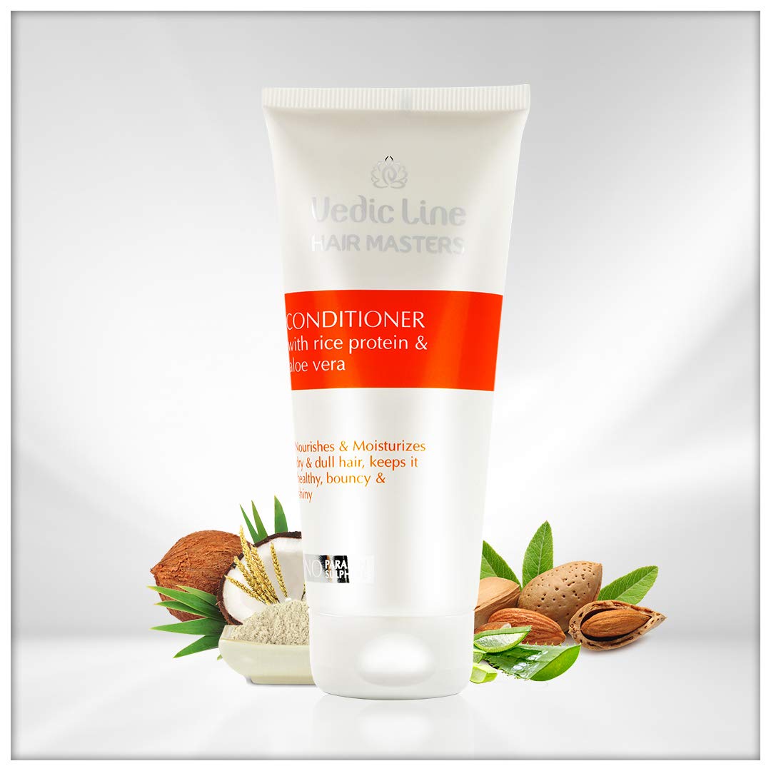 Vedicline Hair Masters Conditioner with Rice Protein - Reduces Dull, Dry & Frizzy Hair - Infused with Coconut Oil, Almond Oil & Aloe Vera - 200ml for Healthy Nourished Hair - Perfect for Daily Hair Care & Damaged Hair Repair