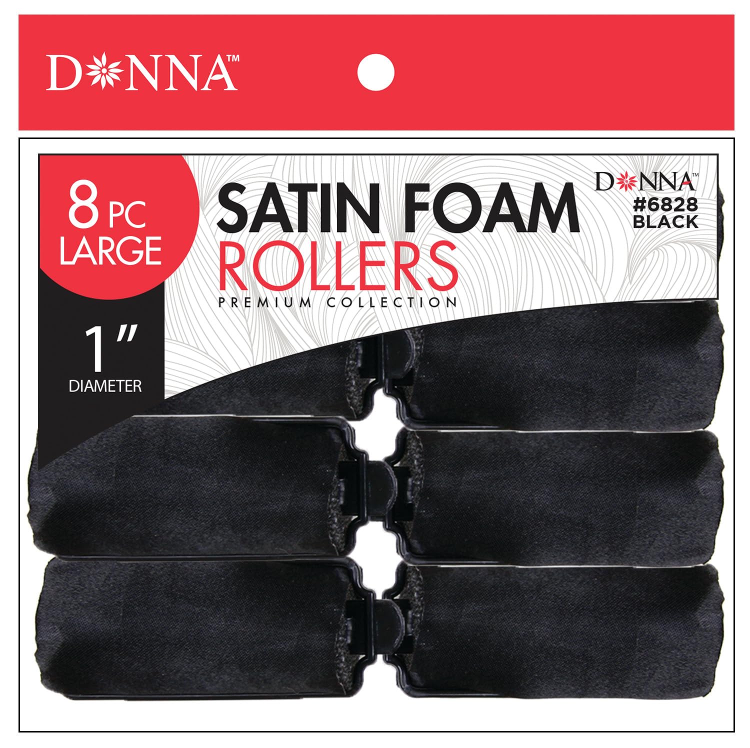 8PCS DONNA Foam Hair Rollers for Heatless Styling - 1 Inch Large Silky Satin Hair Curlers with Clips (Black) | Perfect for Overnight Curls, Vintage Hairstyles & Salon-Quality Results at Home