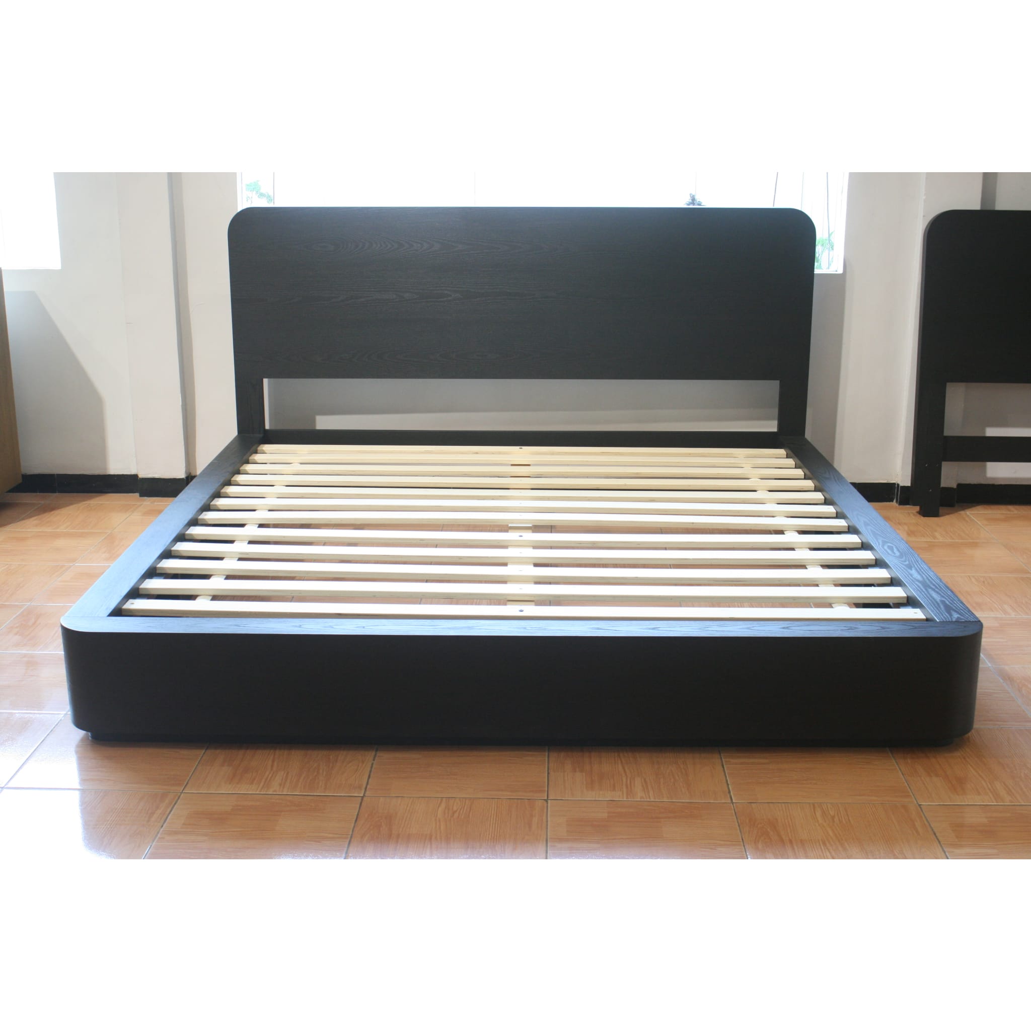 Elora Ash Wood Platform Bed Frame in Jet Black - Modern Minimalist Bedroom Furniture for Home Decor & Small Spaces