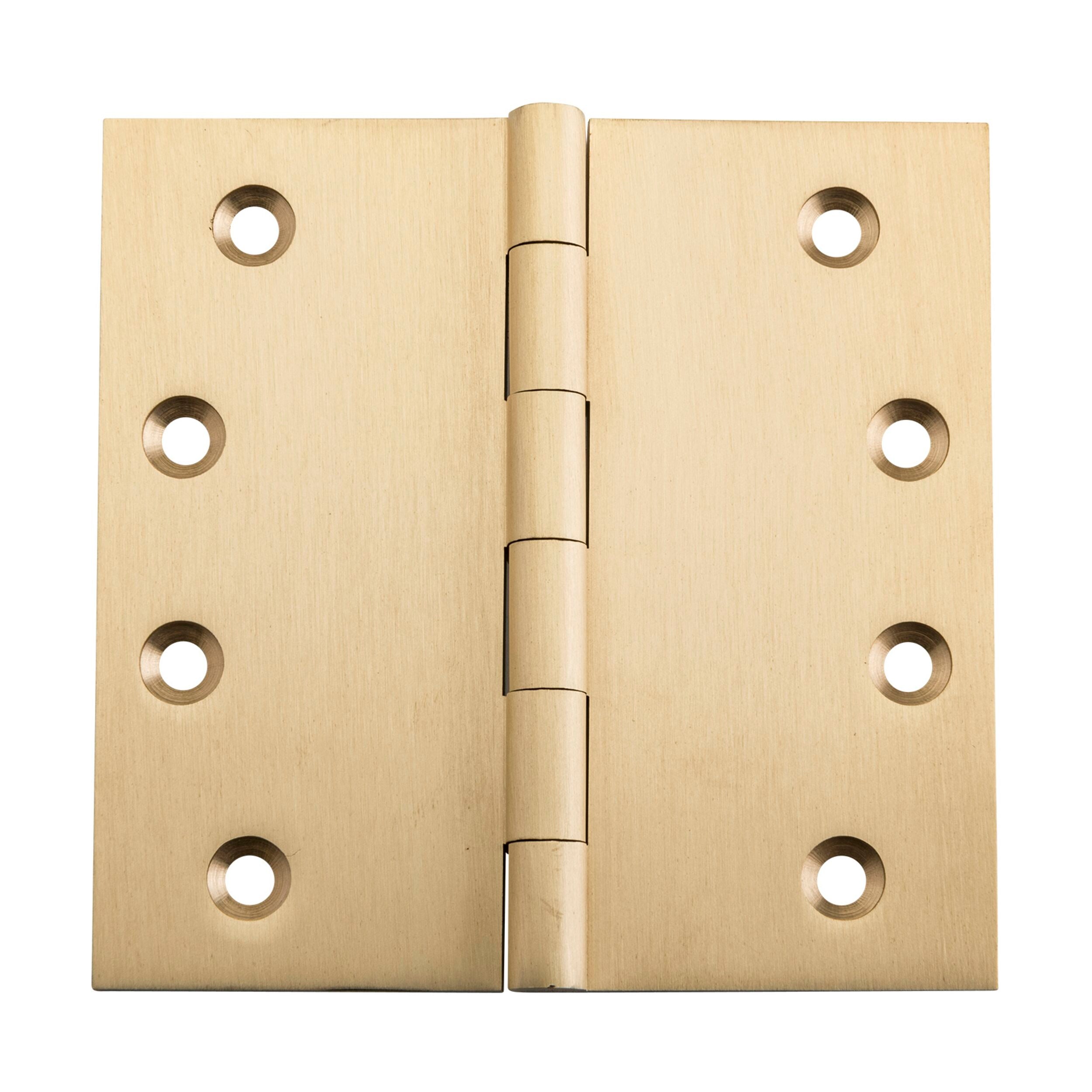 2824 Hinge Fixed Pin Satin Brass H100xW100mm - Heavy Duty Cabinet Door Hinges for Kitchen, Bathroom & Furniture - Durable Brass Hardware for Smooth Operation