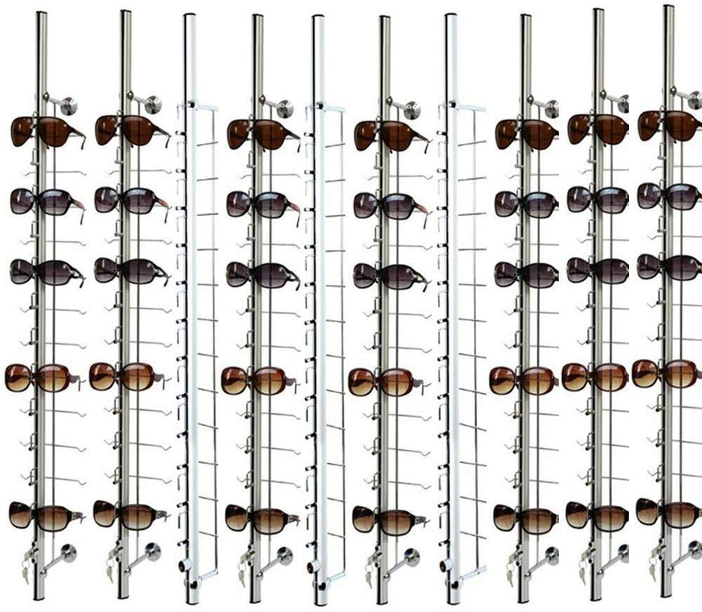 Premium Eyeglass Display Stand - 10pcs Set of 3.6ft Sunglasses Rack with Lock, Holds 12 Frames - Perfect for Retail Stores, Boutiques & Eyewear Shop Displays