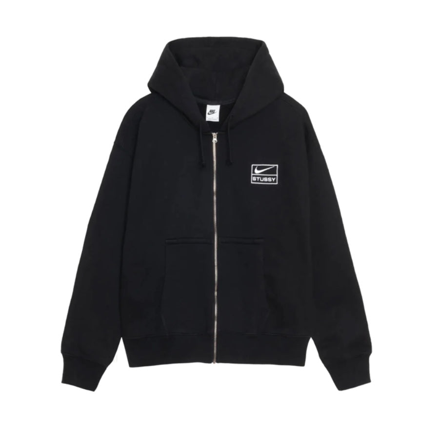 Nike x Stussy Stone Washed Fleece Zip Hoodie for Men & Women - Black Cotton Pullover with Front Pockets | Streetwear Fashion for Casual Wear, Gym & Outdoor Activities