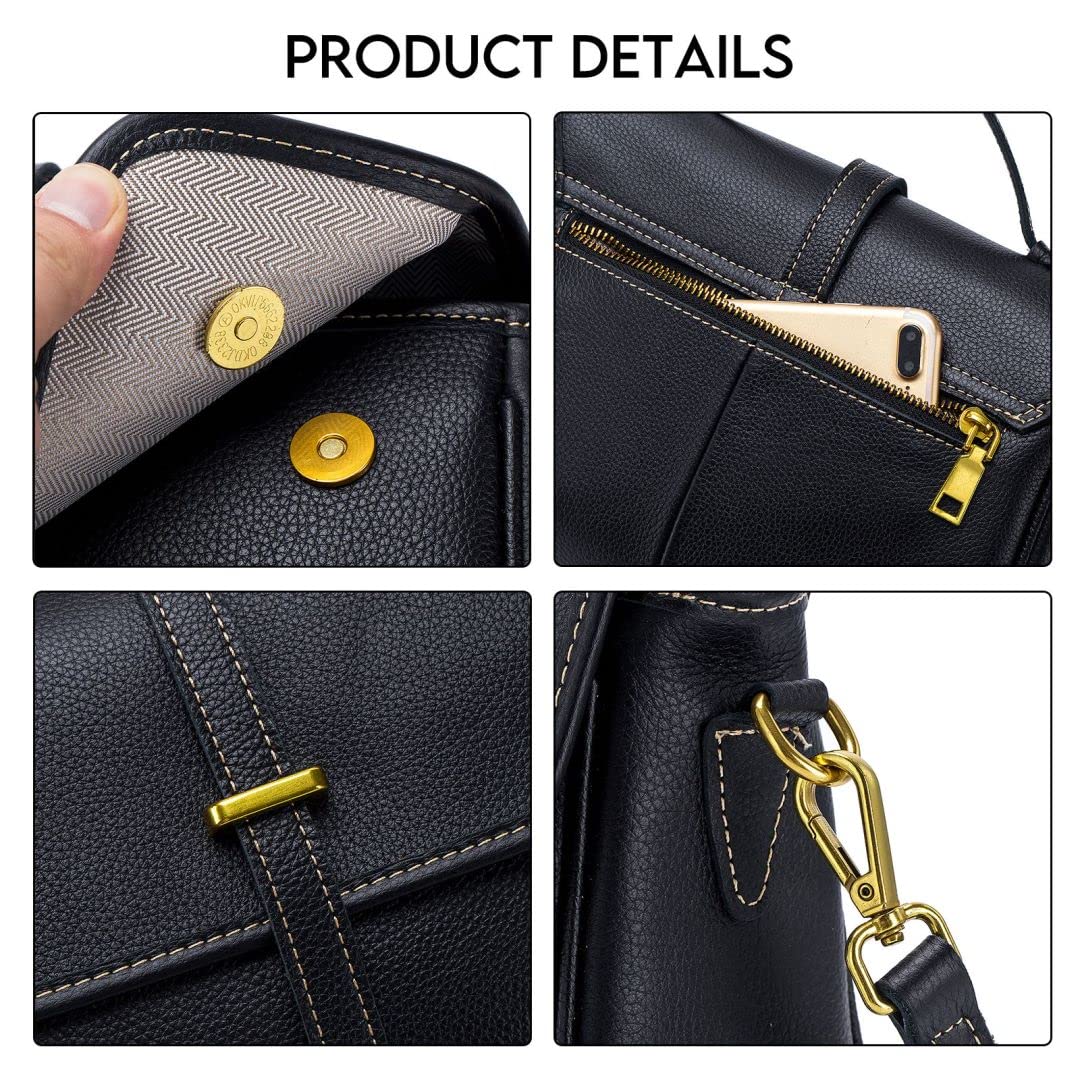 Stylish Medium Crossbody Bags for Women - Genuine Leather Shoulder Handbag - Casual Messenger Purse (Black) - Perfect for Work, Travel & Everyday Use