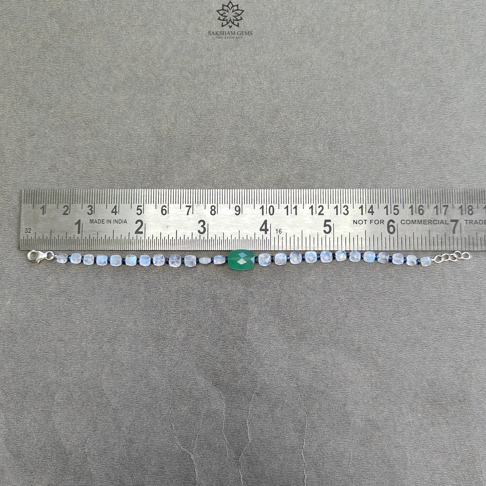 Green Quartz Rainbow Moonstone Blue Sapphire 925 Sterling Silver Beaded Bracelet - 3.56gms Briolette Checker Cut Gemstone Jewelry for Women | Perfect for Boho Style, Wedding Accessories & Gift Giving