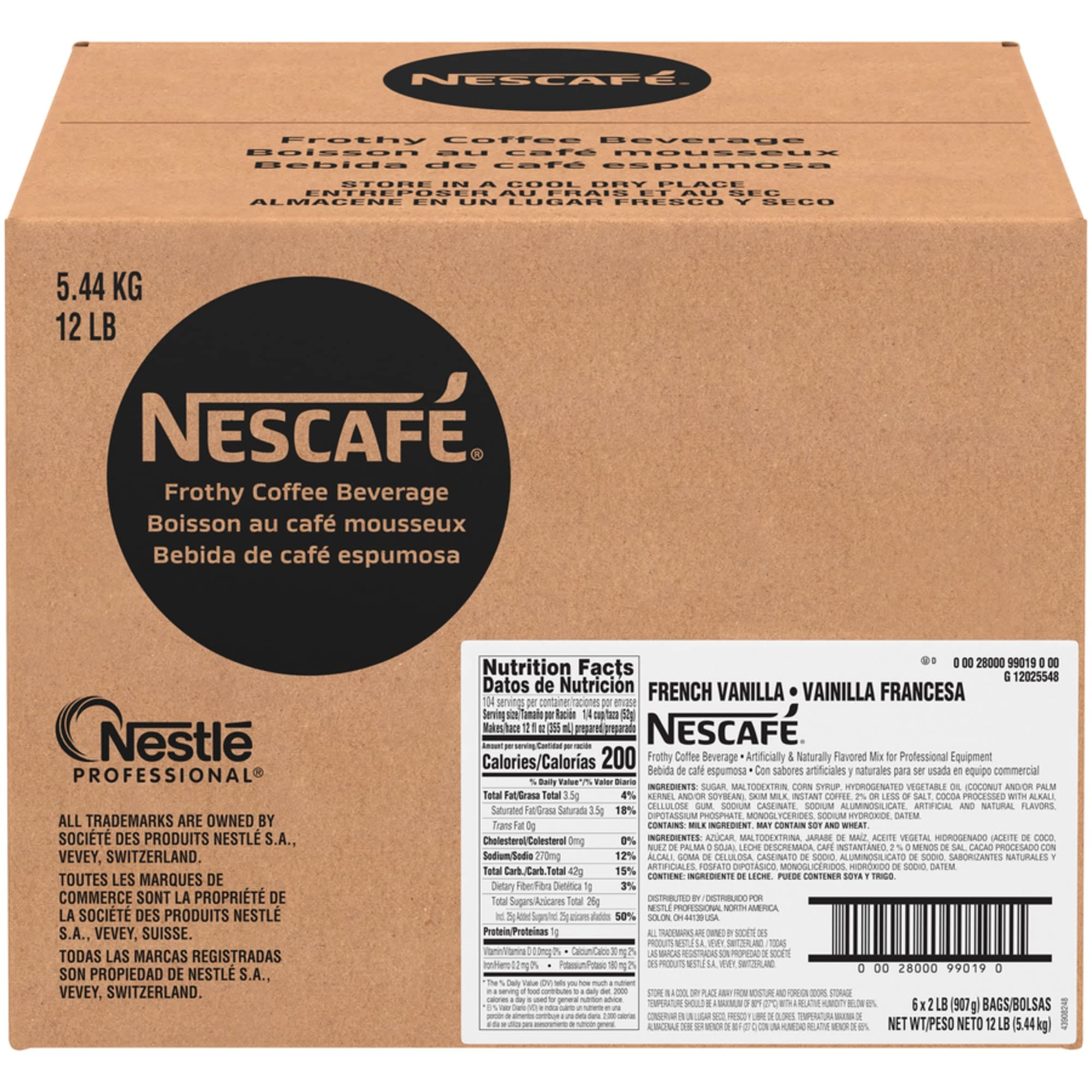 Nescafé French Vanilla Cappuccino Mix - 32-Ounce Bulk Pack (6 Bags) | Rich & Creamy Instant Coffee | Perfect for Office, Home & Travel Use