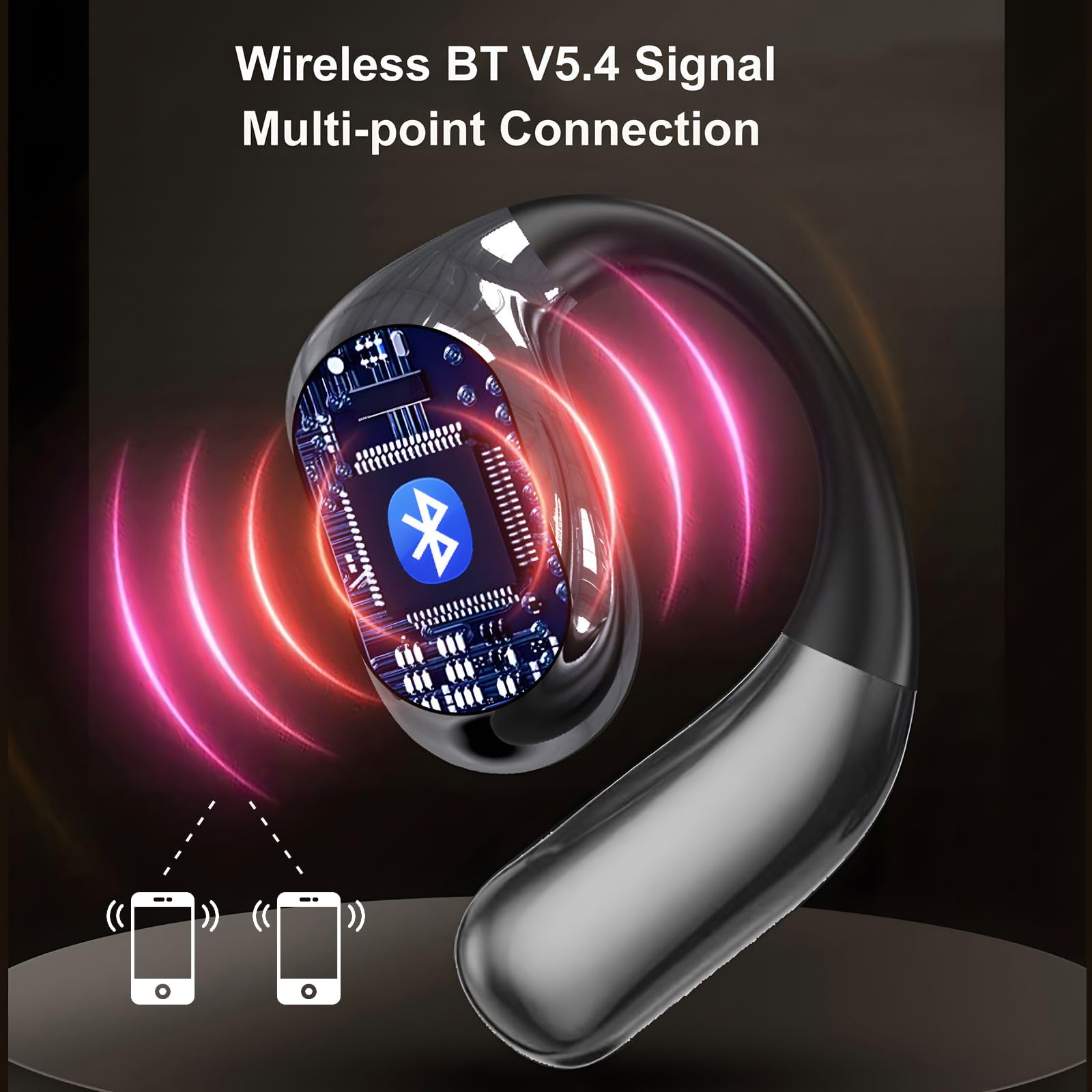 Open Ear Wireless Bluetooth Earbuds with Hooks - Ultra Comfortable Over Ear Headphones for Running & Workouts | Snug Fit, Powerful Bass, Clear Mic | Touch Screen Charging Case | Perfect for Gym, Jogging & Outdoor Activities