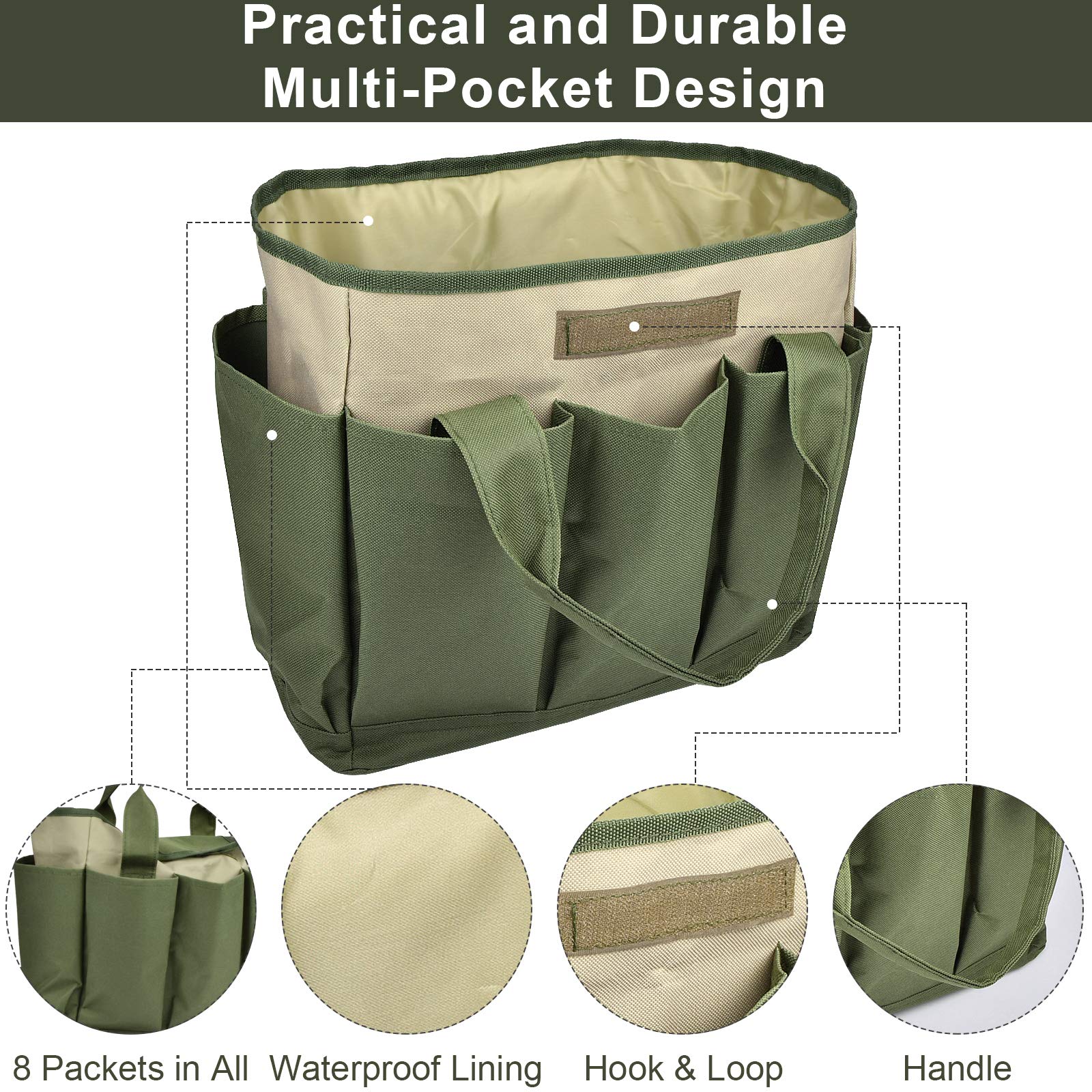 Heavy Duty Canvas Garden Tool Bag with 8 Pockets - Large Gardening Organizer Tote for Tools Storage | Perfect for Indoor & Outdoor Gardening, Landscaping, and Yard Work (Ideal for Women & Men)
