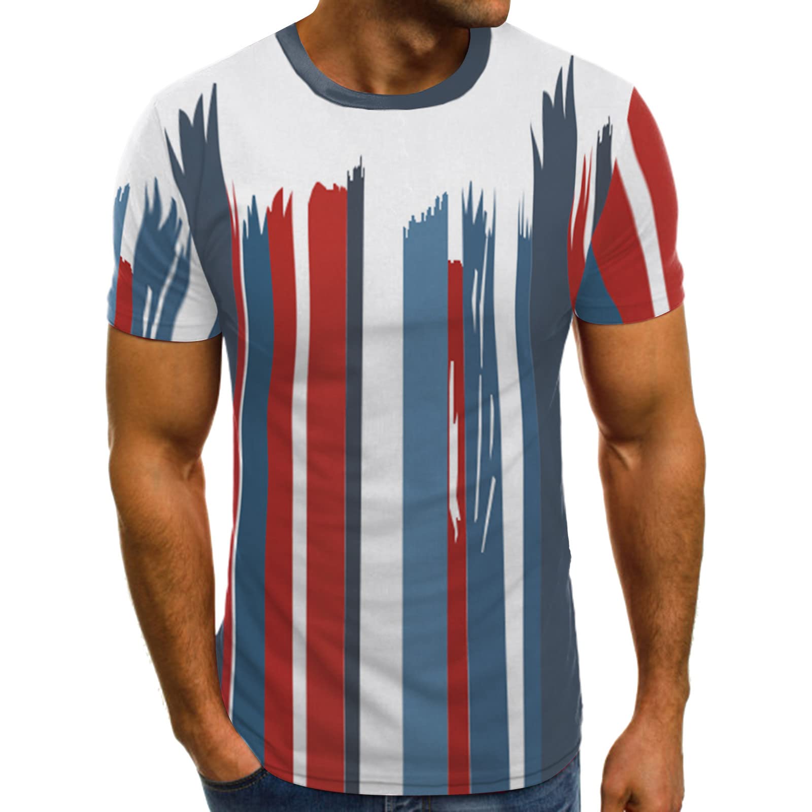 iOPQO Men's Summer Casual 3D Digital Retro Print T-Shirt - Short Sleeve Breathable Cotton Tee for Men (White, XL) - Perfect for Beach, Party & Everyday Wear