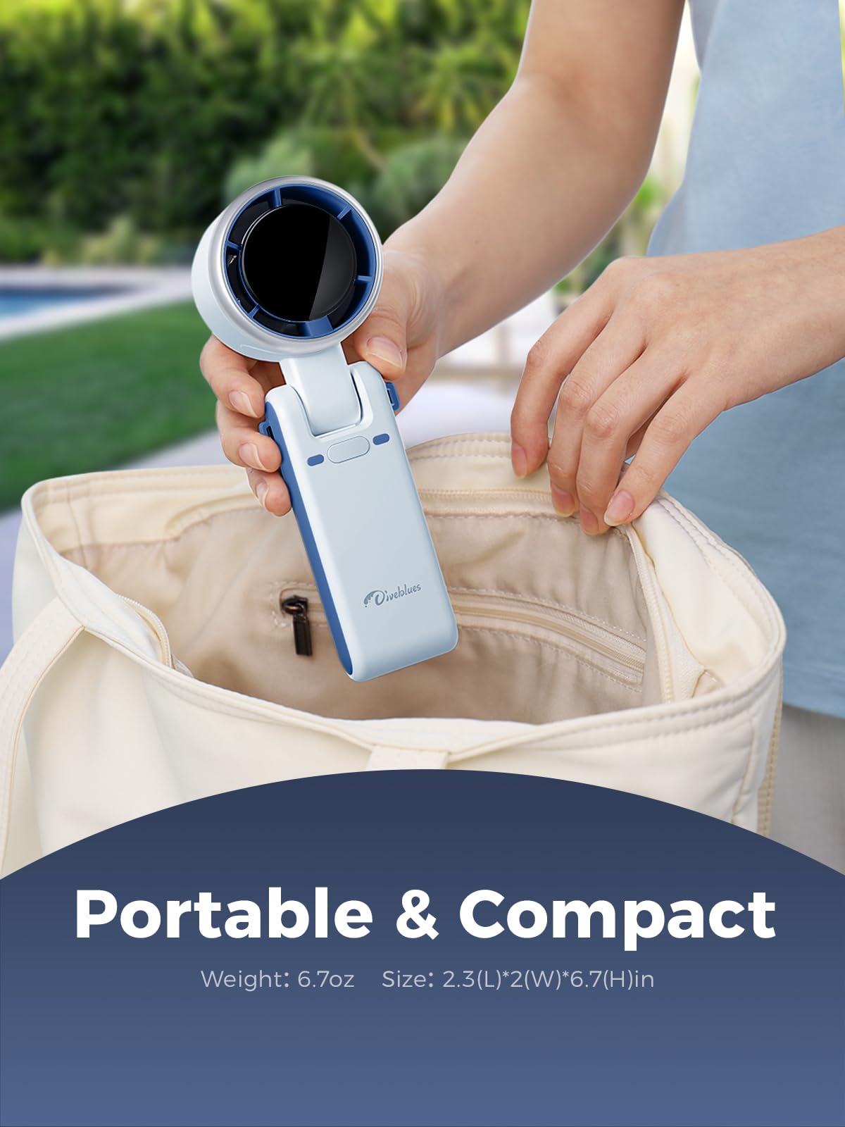 Portable Handheld Turbo Fan - 5 Speed Adjustable, Rechargeable Battery Operated with 12H Runtime, 3-in-1 Cooling Fan with Turbo Technology for Outdoor, Travel, Office, Camping, Hiking, and Home Use