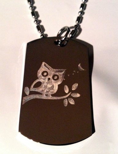 Wise OWL Bird Animal Sitting on Branch Logo Military Dog Tag - Luggage Tag, Key Chain, Necklace for Travel, Camping & Outdoor Adventures