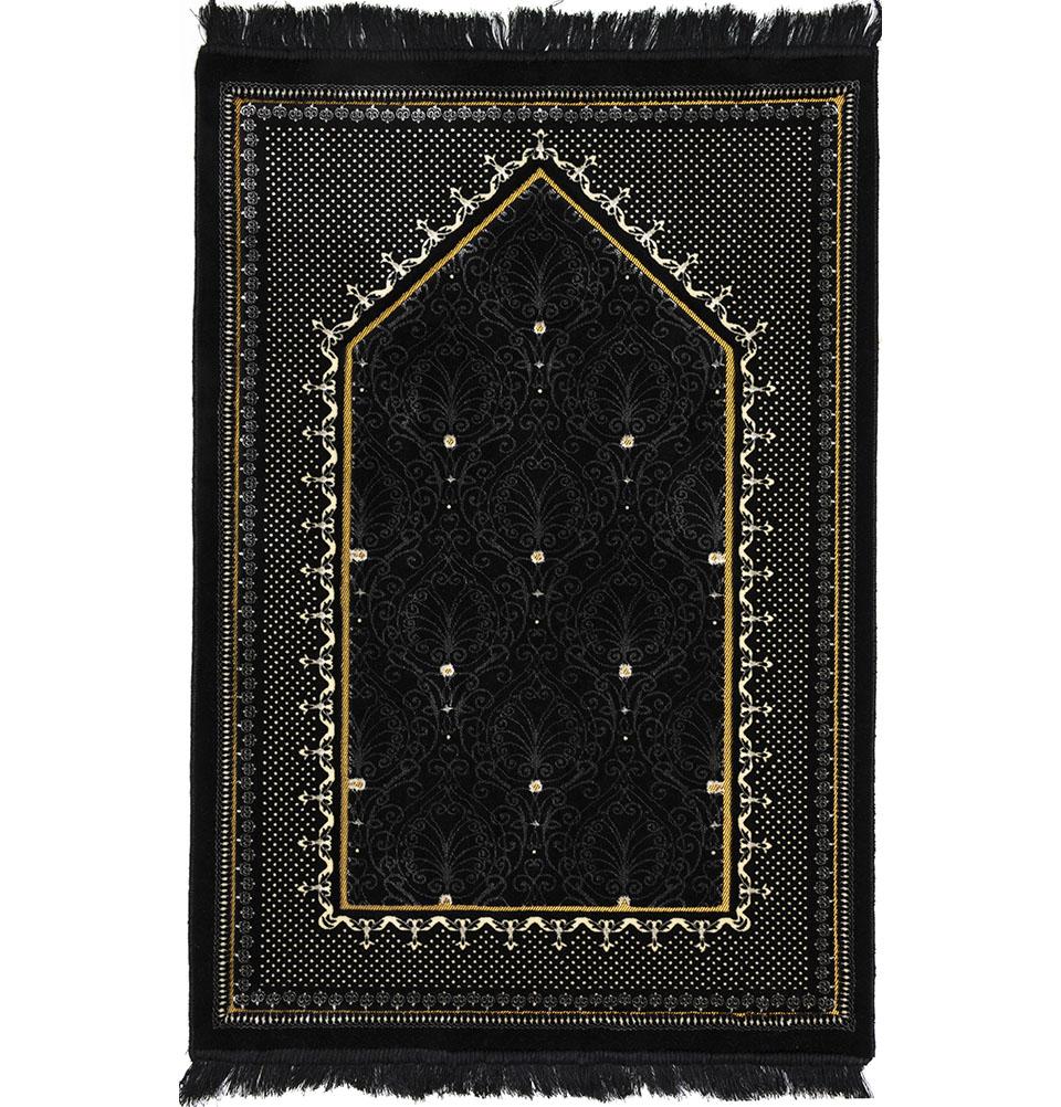 Premium Double Plush Wide Islamic Prayer Rug Topkapi - Soft & Comfortable Black Prayer Mat for Home, Mosque & Travel - Perfect for Daily Salah & Jummah Prayers