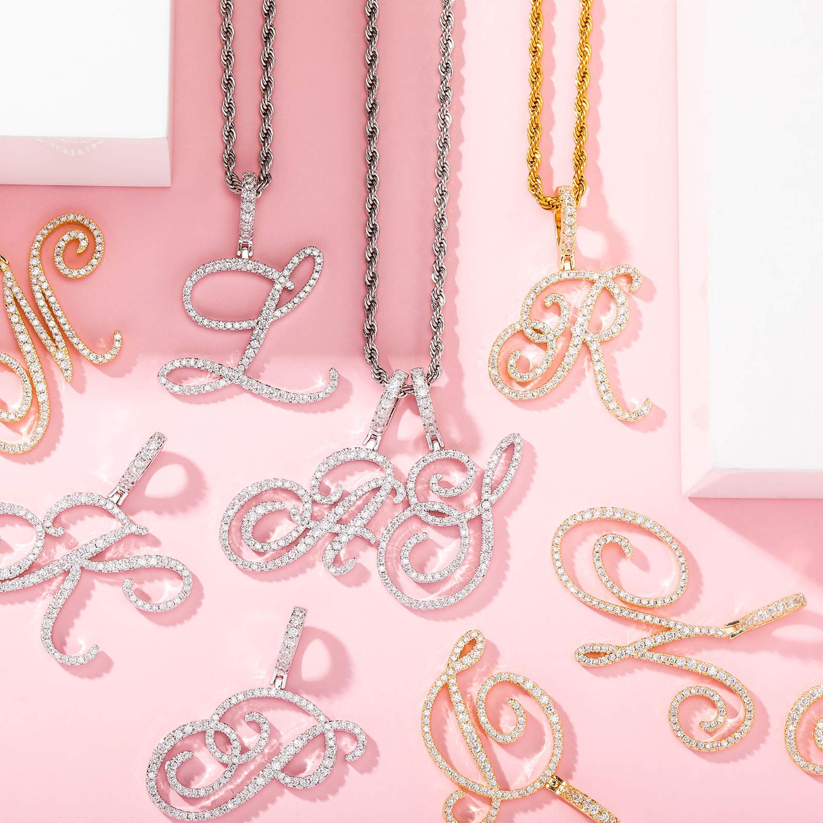 Large Initial Necklace for Women - Gold & Silver Plated Cubic Zirconia Letter Pendant with Rope Chain | Elegant Personalized Jewelry Gift for Birthday, Anniversary & Everyday Wear