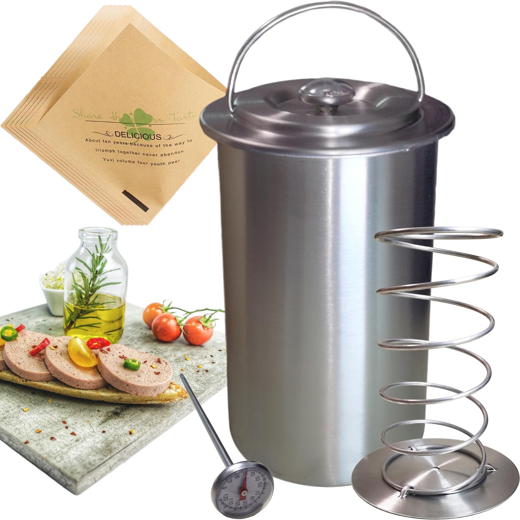 Stainless Steel Round Ham Maker for Healthy Homemade Deli Meats - Includes 20 Sandwich Paper Bags & Thermometer - Perfect for Kitchen Cooking, Party Food Prep & DIY Charcuterie