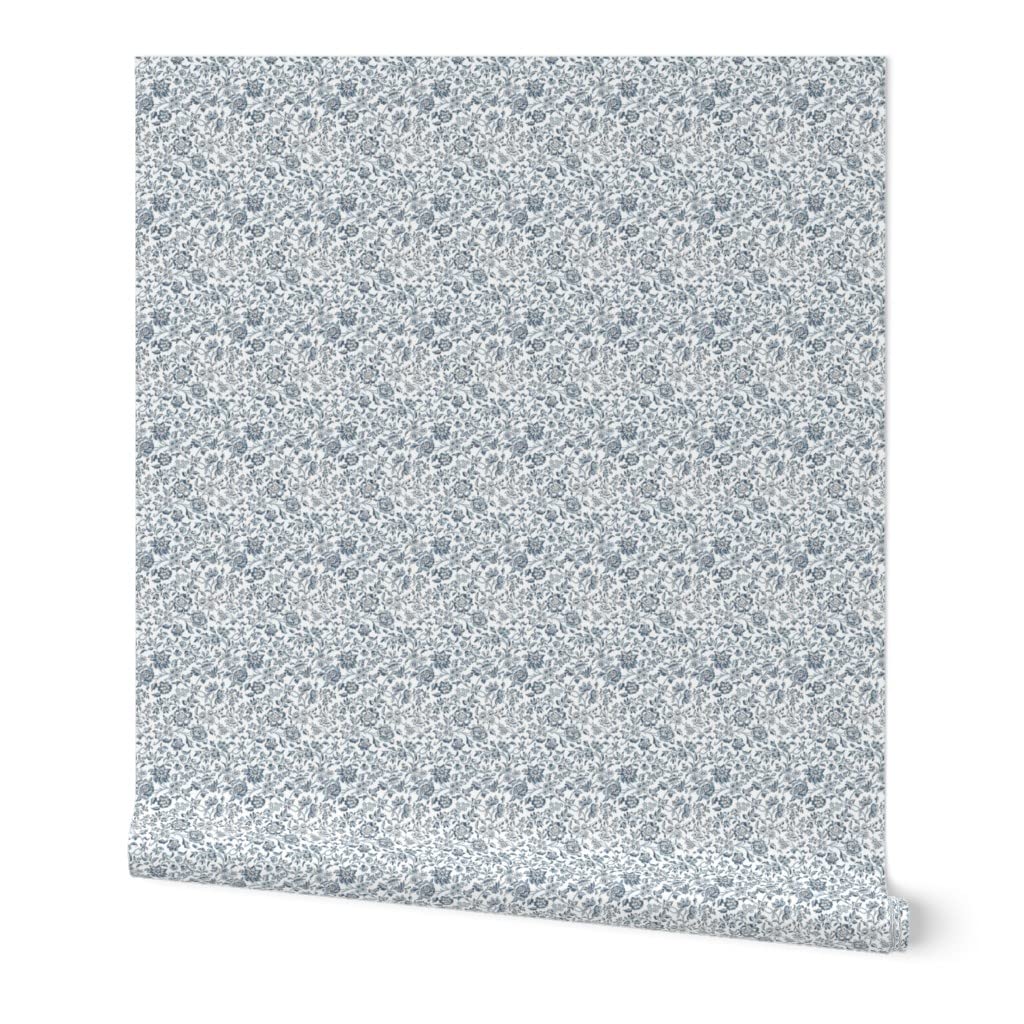 12ft x 2ft Peel & Stick Removable Wallpaper - Blue White Floral Ditsy Print Country Style Home Decor | Perfect for Bedroom, Nursery, Kitchen & DIY Projects