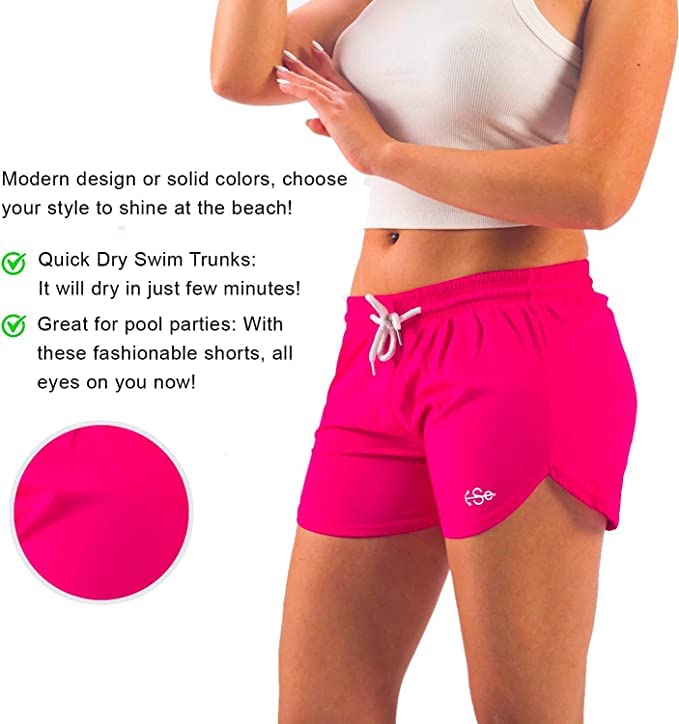 Women's Quick Dry Swim Trunks - Solid Bright Colors Bathing Suits & Swimwear | Perfect for Beach, Pool & Water Sports