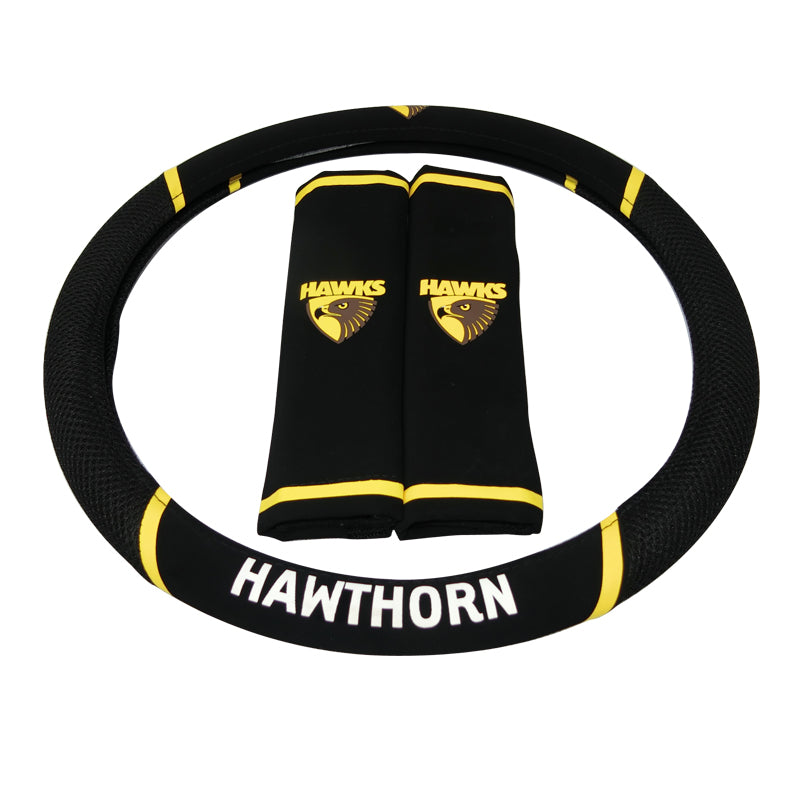 AFL Hawthorn Hawks Steering Wheel Cover - Premium Car Accessory for Comfort & Grip - Perfect for Driving, Commuting, and Road Trips