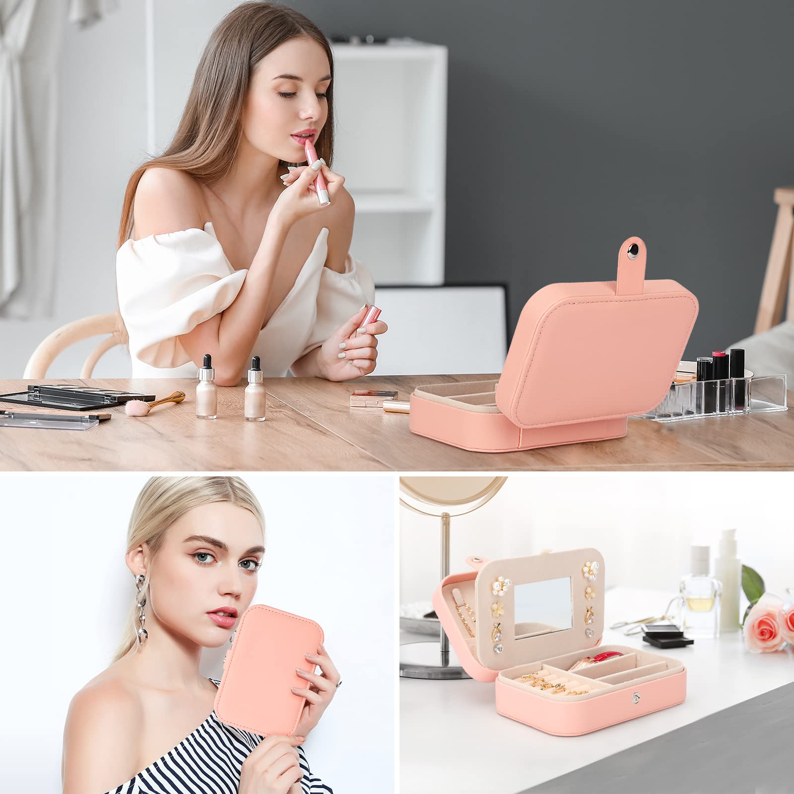 3-Pack Jewelry Organizer Box for Women - Double Layer Travel Jewelry Case with Mirror, Small Jewelry Storage Box - Perfect Gift for Girlfriend, Wife, Bridesmaids (Great for Travel, Home Storage & Gift Giving)