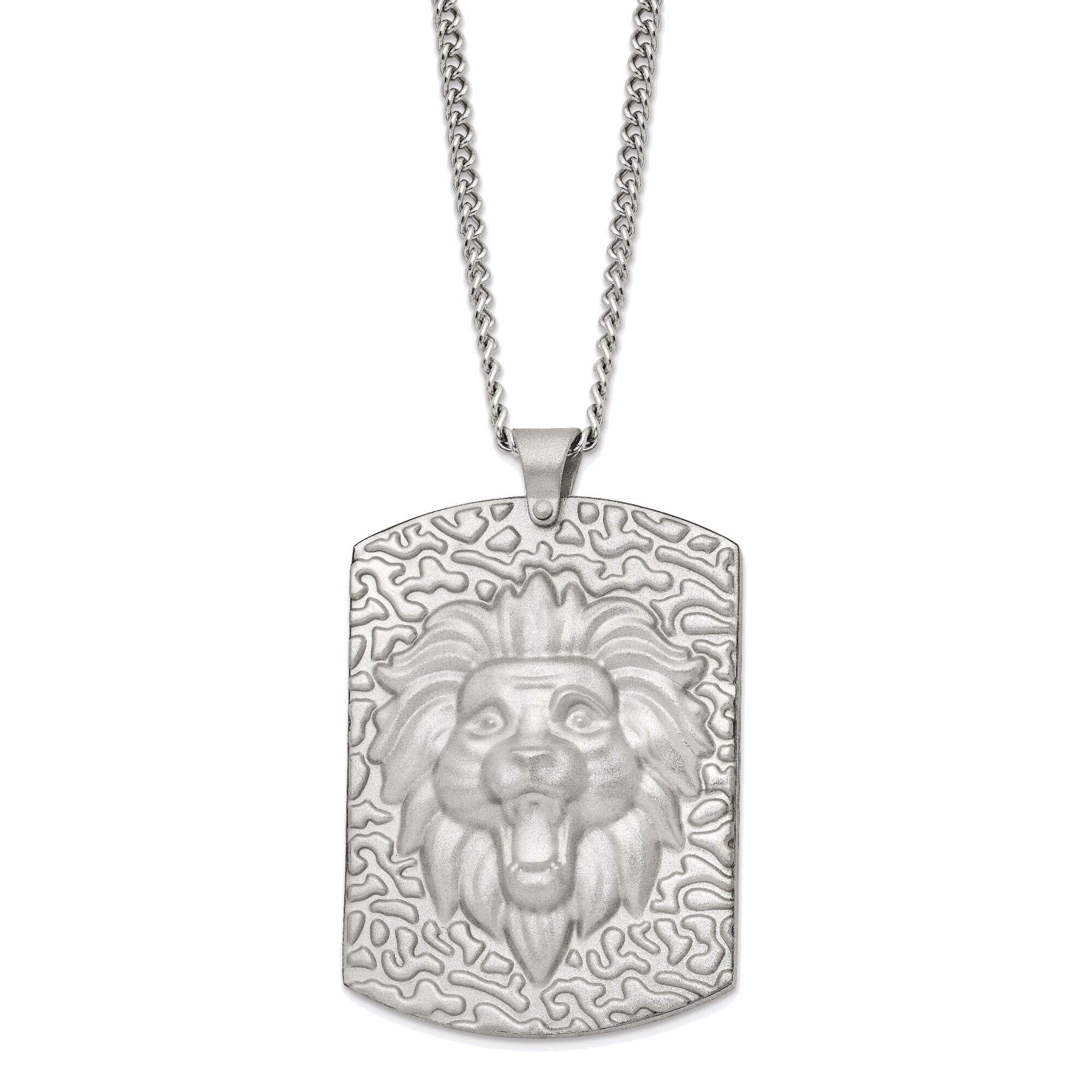 Bonyak Stainless Steel Matte Finish Lion's Head Pendant Necklace - 24 Inch Men's Chain Jewelry for Gifts, Fashion & Everyday Wear