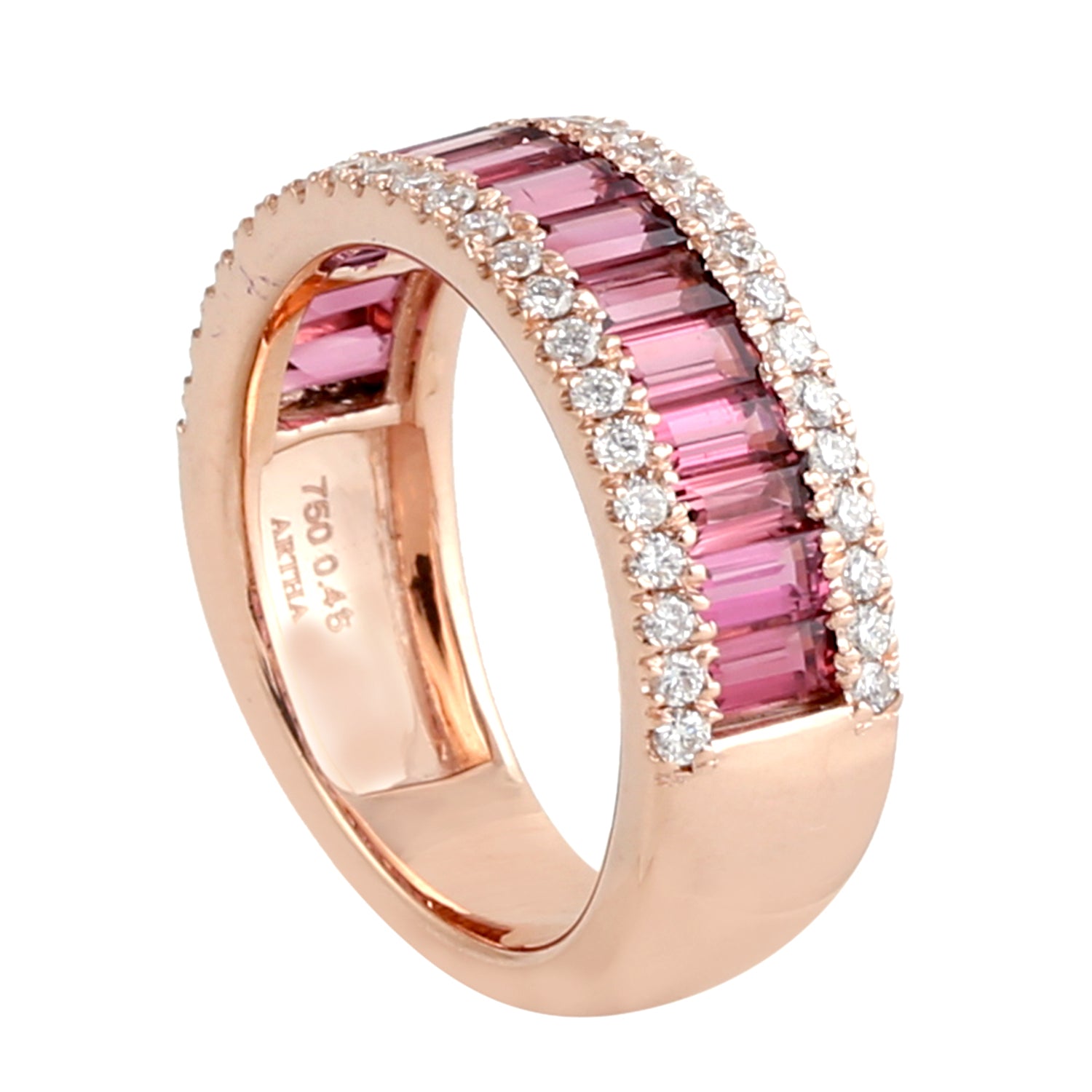 Baguette Cut Pink Tourmaline & Diamond Channel Set Rose Gold Ring | Elegant Wedding Band, Anniversary Gift for Her
