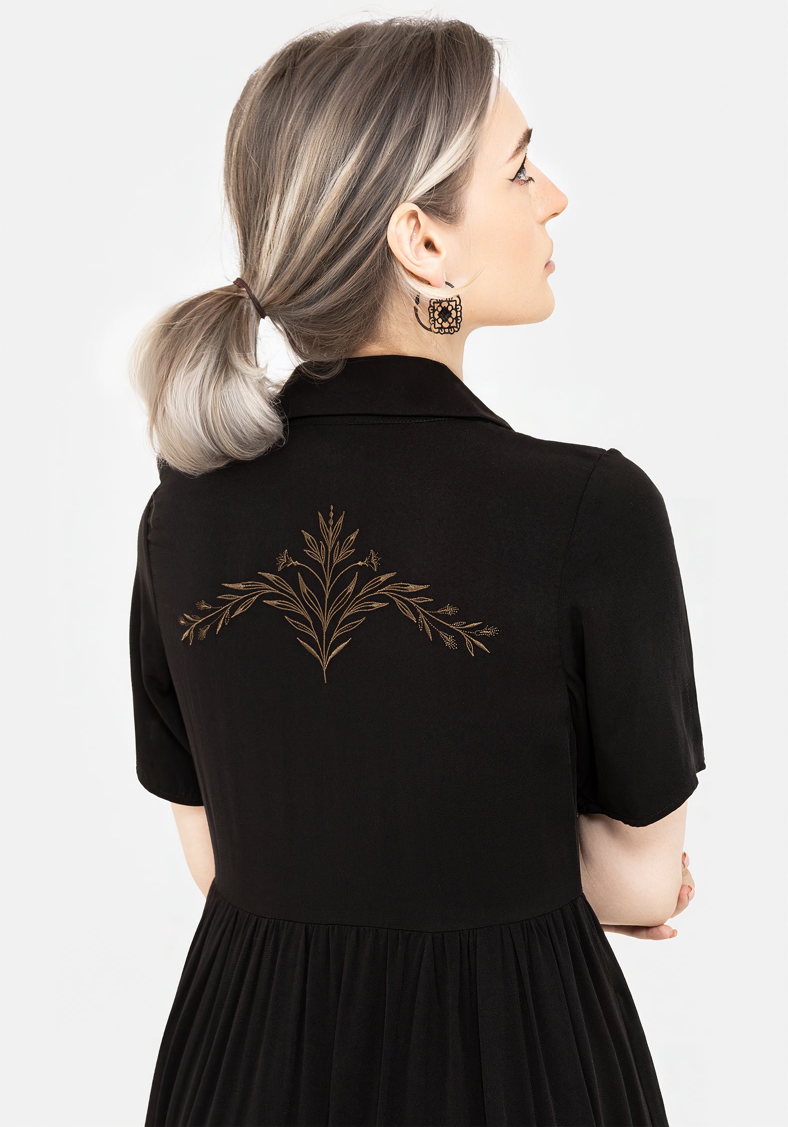 Hester Embroidered Button Up Midi Shirt Dress for Women | Floral Summer Casual Dress | Perfect for Office, Date Night & Brunch Outings