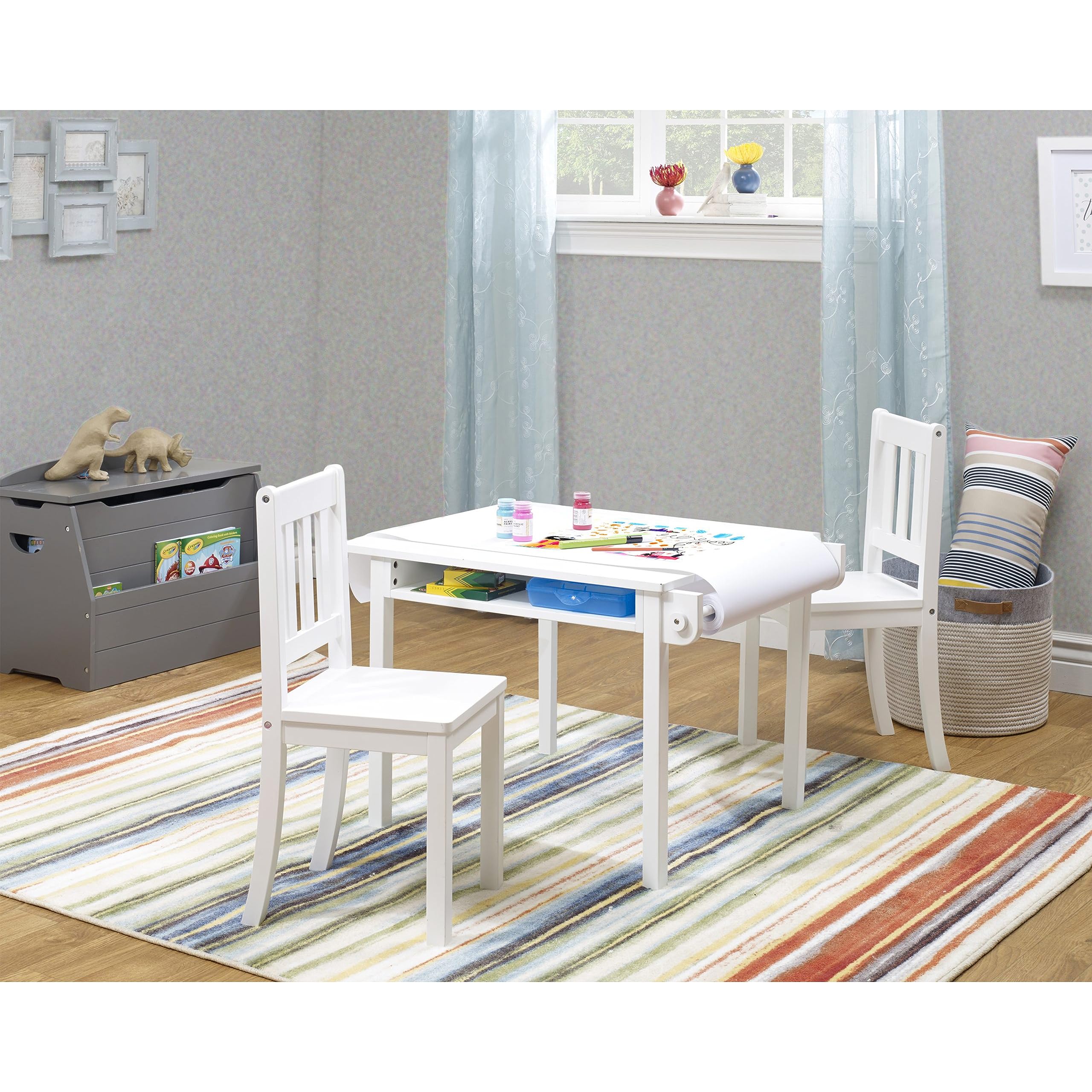 Sorelle Kids Wooden Table and Chair Set (2 Chairs Included) - Imagination Table for Arts & Crafts, Snack Time, Play & Learning - White Children's Furniture Set - Perfect for Playrooms, Daycares & Home Schooling