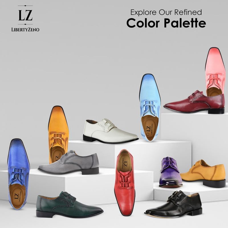 **LibertyZeno Men's Formal Dress Shoes - Plain & Animal Print Leather Lace-Up Oxfords for Business, Wedding & Easter Gifts**