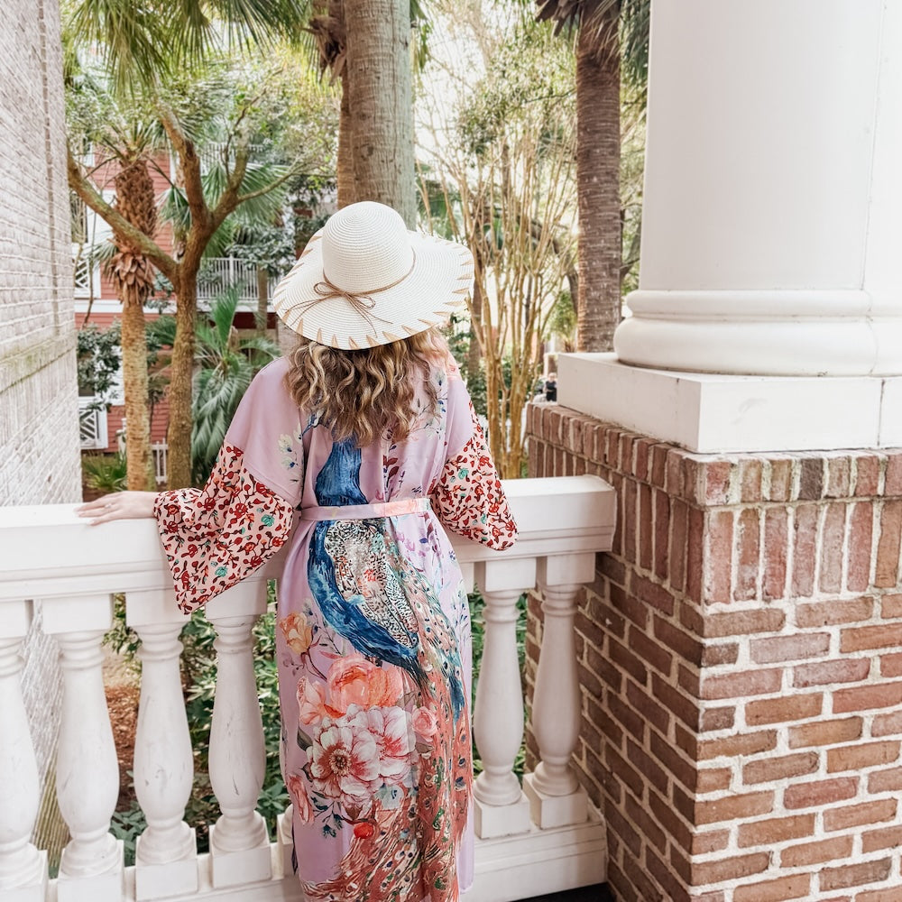 Elegant Peacock Print Summer Kimono - Lightweight Floral Robe for Women - Perfect for Beach Cover-Up, Loungewear & Boho Outfits