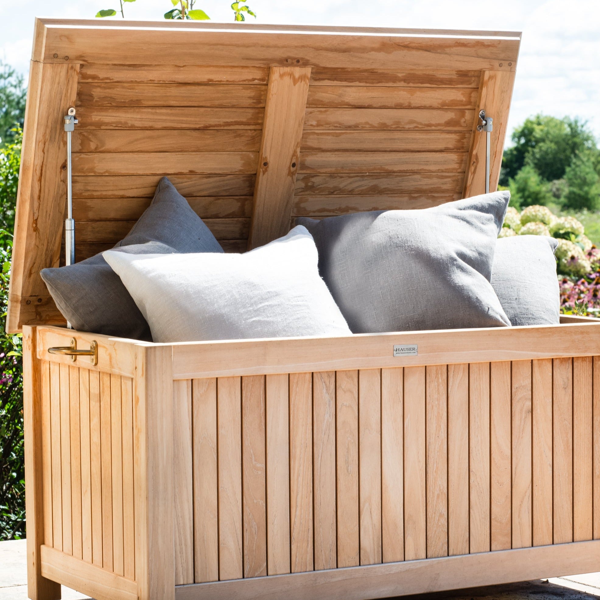 Premium Teak Outdoor Storage Box - Weatherproof & Durable Garden Organizer for Patio, Deck, and Poolside Use