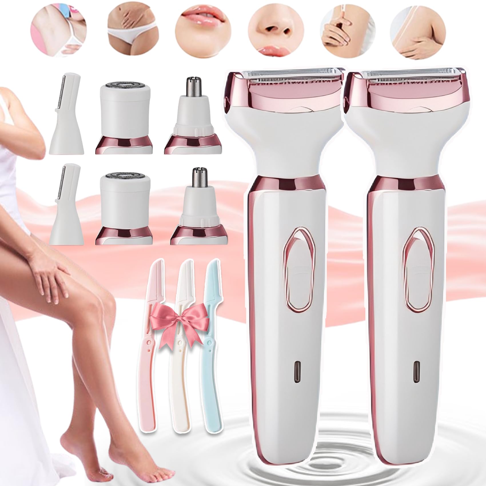 Taletseten 4-in-1 Electric Razor for Women - Rechargeable Lady Shaver with Multiple Attachments for Legs, Underarms, Bikini & Body Hair Removal - Smooth & Comfortable Shaving at Home or Travel (2 Pack)