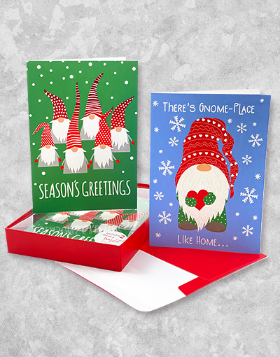 Festive Christmas Gnomes Greeting Card Set - 12 Pack Boxed Holiday Cards for Xmas Gifts, Party Invitations & Festive Decorations