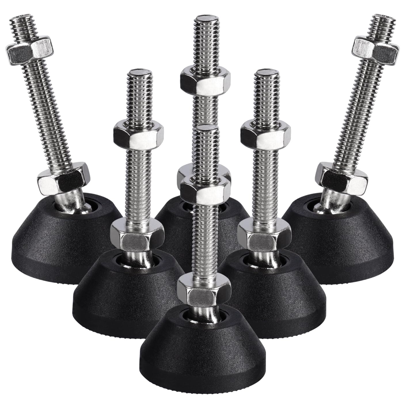 6 Pack M8 Swivel Leg Levelers - Adjustable Nylon Anti-Slip Furniture Leveling Feet for Tables, Chairs, Cabinets, Workbenches & Shelving | Heavy Duty Glide Leveler Set for Home Office & Workshop Stability