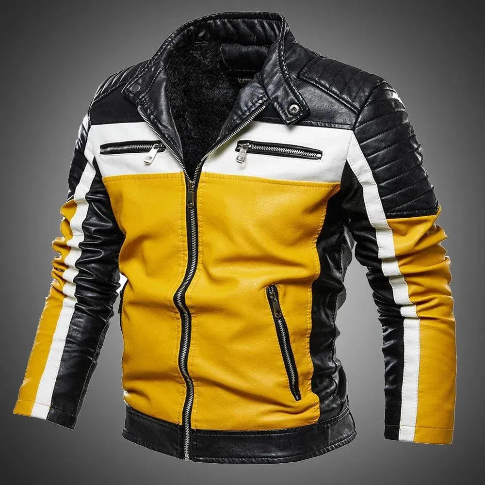 Men's Stylish PU Leather Patchwork Biker Jacket - Motorcycle Riding, Casual Outfit & Fashion Statement