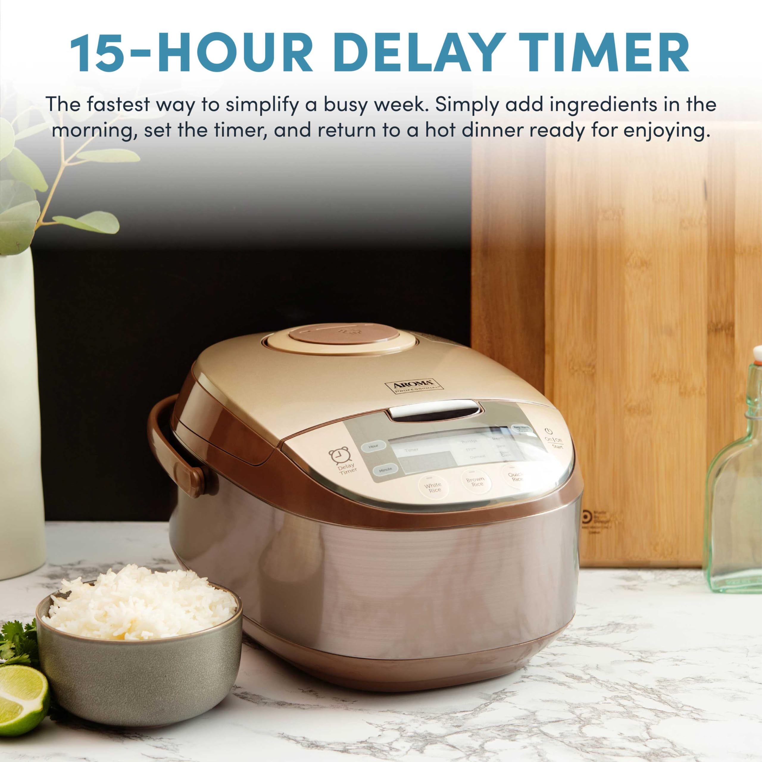 Aroma Housewares ARC-6106 6-Cup Professional Rice Cooker & Slow Cooker with Steamer - Multi-Functional Digital Pot for Rice, Soup & Meal Prep - Perfect for Dorms, Offices & Small Kitchens (Champagne)