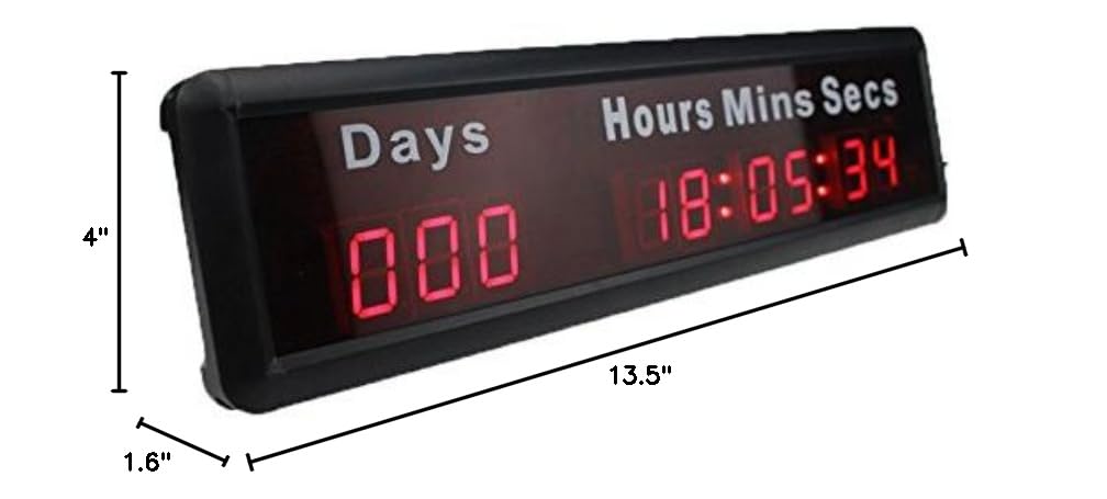 AZOOU 1-Inch 9-Digit LED Event Timer - Countdown/Countup Clock with Days, Hours, Minutes, Seconds Display (Max 1000 Days) - Red Color - Perfect for Sports, Meetings, Cooking & Classroom Activities