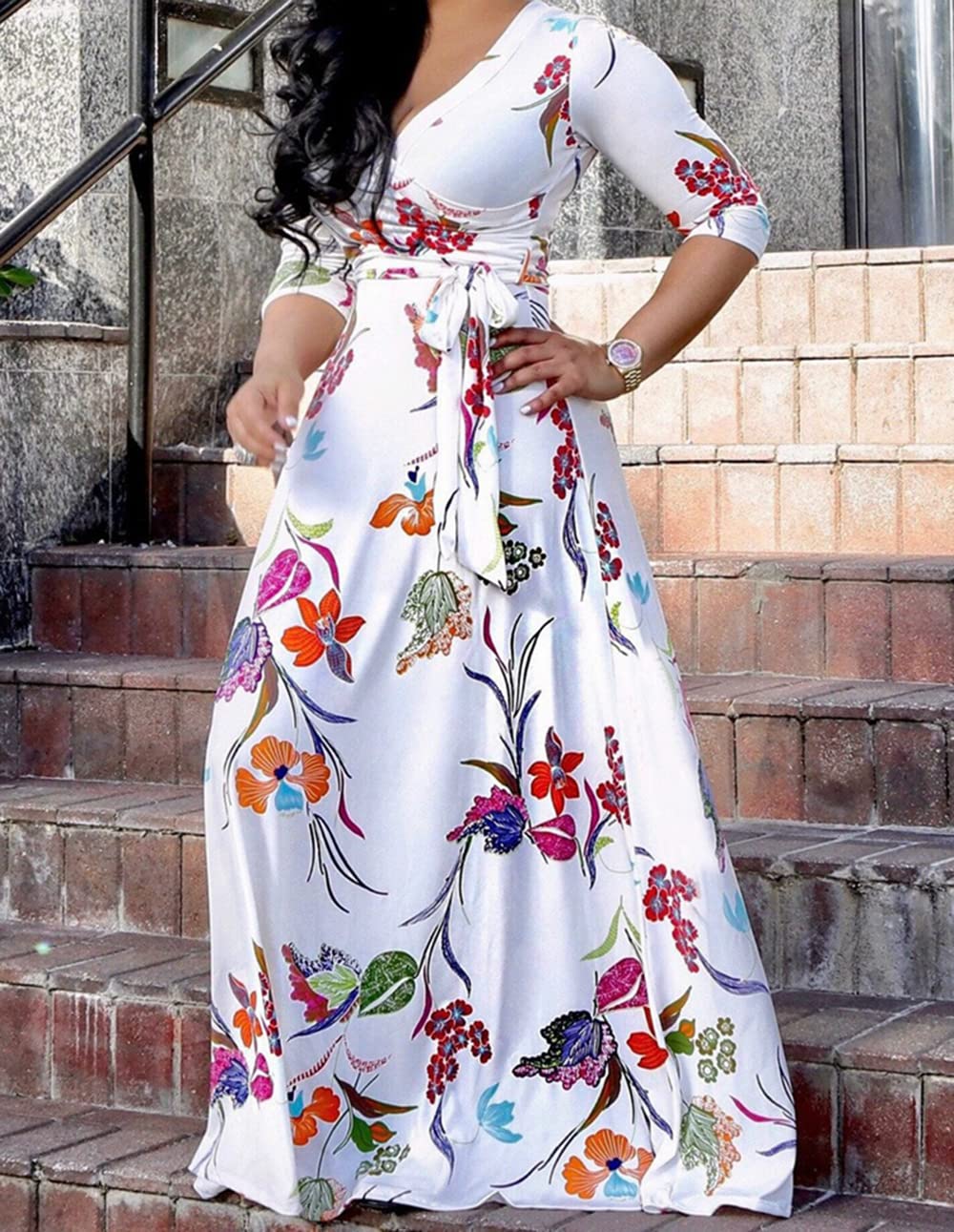 JTNFairy Women's Casual Floral Print Long Maxi Dress Plus Size - Elegant Summer Party Outfit for Beach, Wedding & Vacation