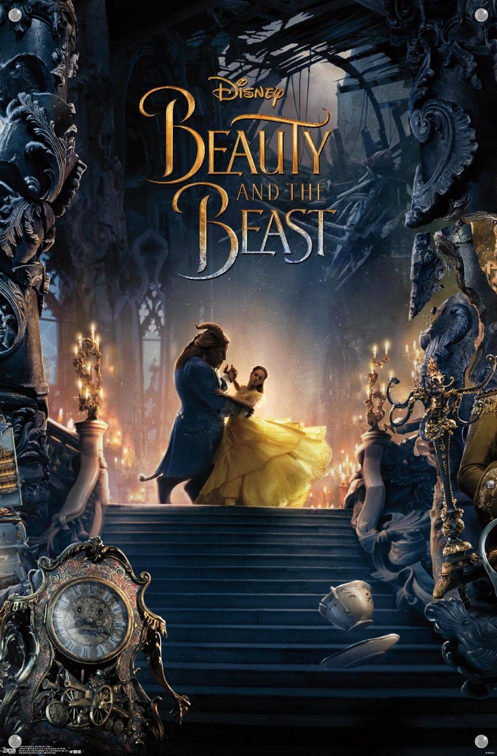 Disney Beauty And The Beast Triptych Wall Poster Set with Push Pins - Perfect for Bedroom, Living Room, and Office Decor
