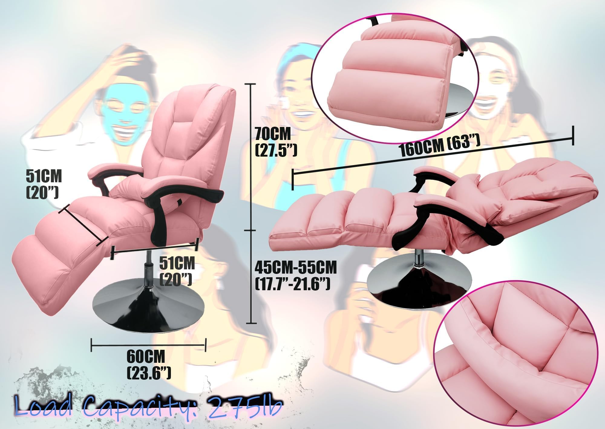 INTSUPERMAI Pink Beauty Salon Chair - Adjustable Massage Table Bed with Air Pressure Control, 275lb Weight Capacity - Foldable Design for SPA, Tattoo Studio, Home & Office Use
