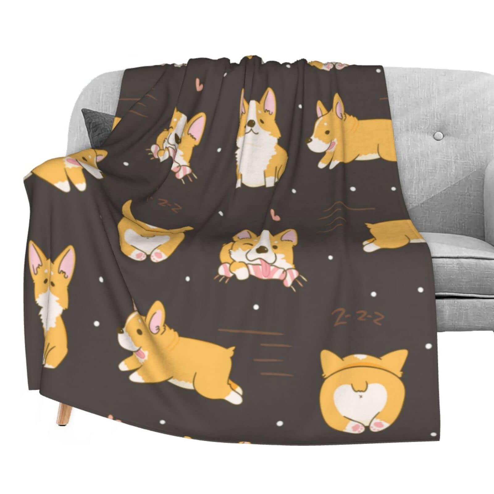 Corgi Flannel Fleece Blanket 50x60 - Soft Warm Throw for Bed, Sofa & All Seasons