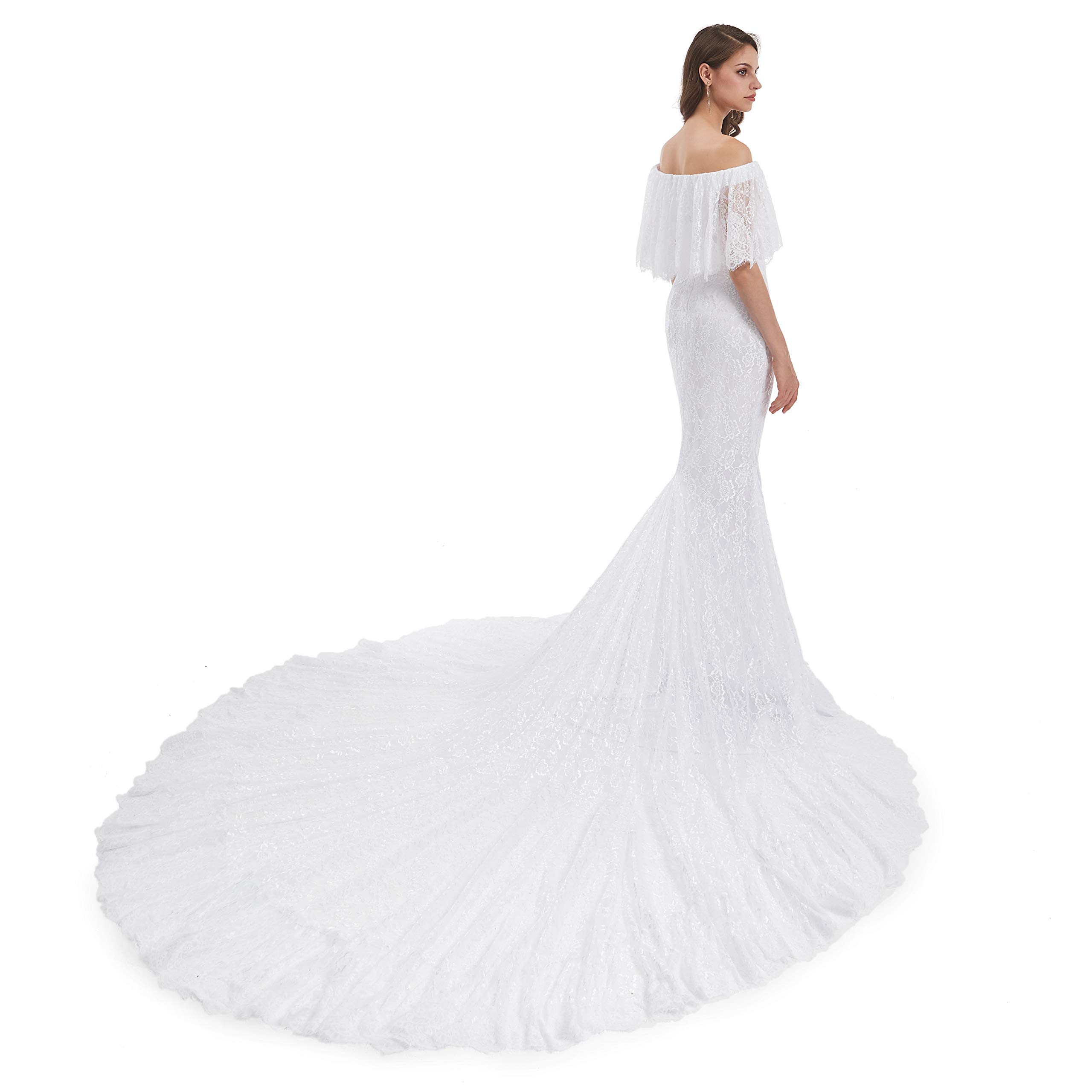 2020 Datangep Sexy Off-Shoulder Lace Wedding Dress for Bride - Beach Wedding, Boho Bridal Gown, Summer Destination Ceremony