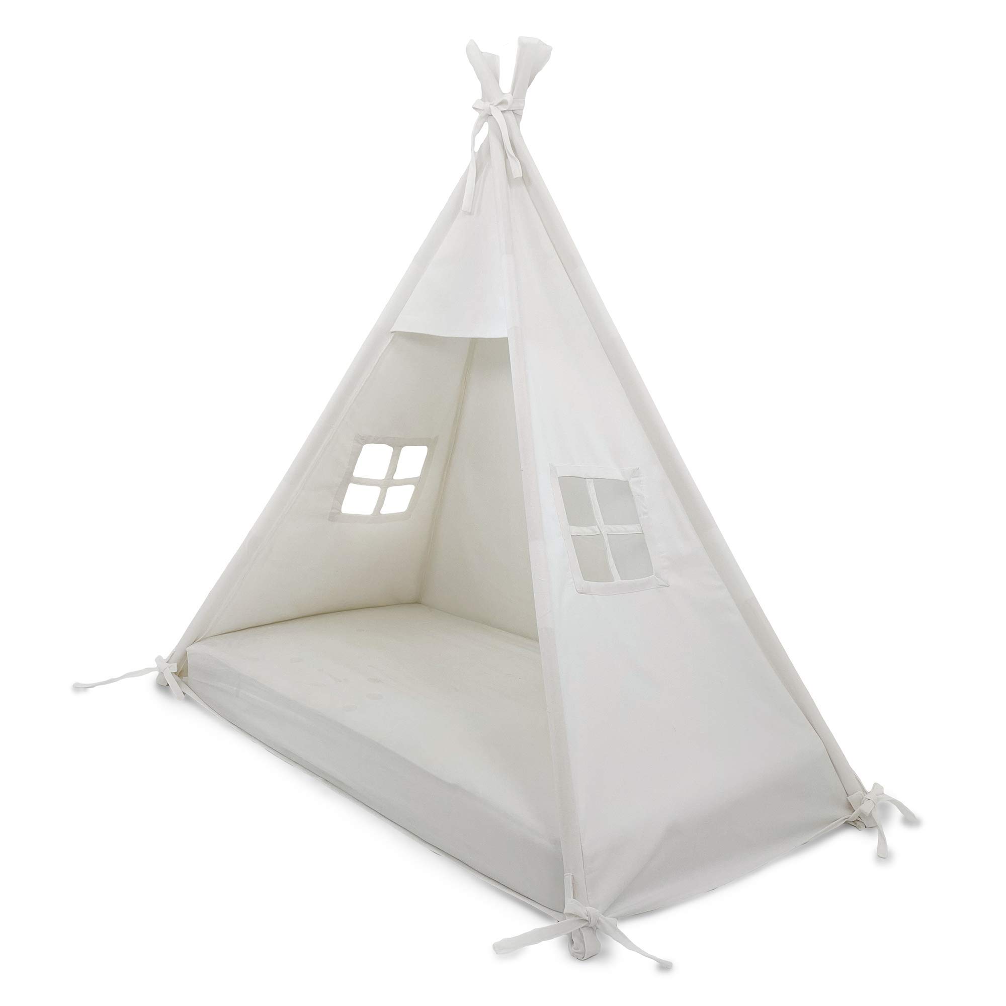 **Premium Cotton Canvas Play Tent Bed Canopy - Kids Teepee for Mattress, Crib & Cot (White) - Perfect for Nursery, Playroom & Indoor Camping Adventures**
