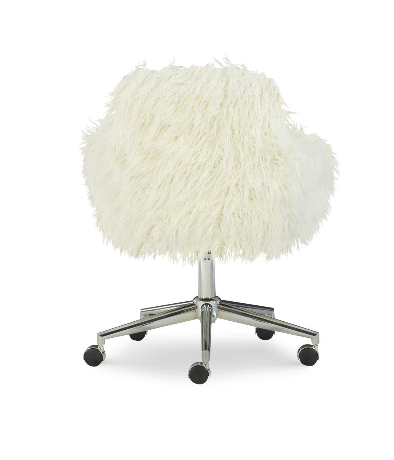 Linon Fiona Office Chair - Ergonomic Faux Fur Desk Chair with Adjustable Height, Lumbar Support - Perfect for Home Office, Gaming & Workspace Comfort