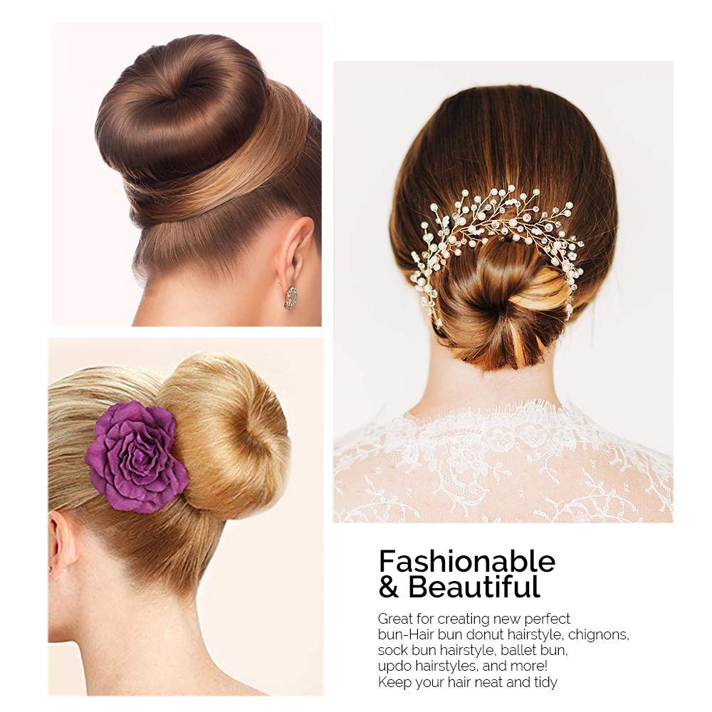 Nicemovic 2PCS Large Hair Donut Bun Maker (3.5 Inch/Brown) - Ring Style Bun Shaper for Thick & Long Hair - Perfect for Updos, Weddings, Parties & Everyday Hairstyles