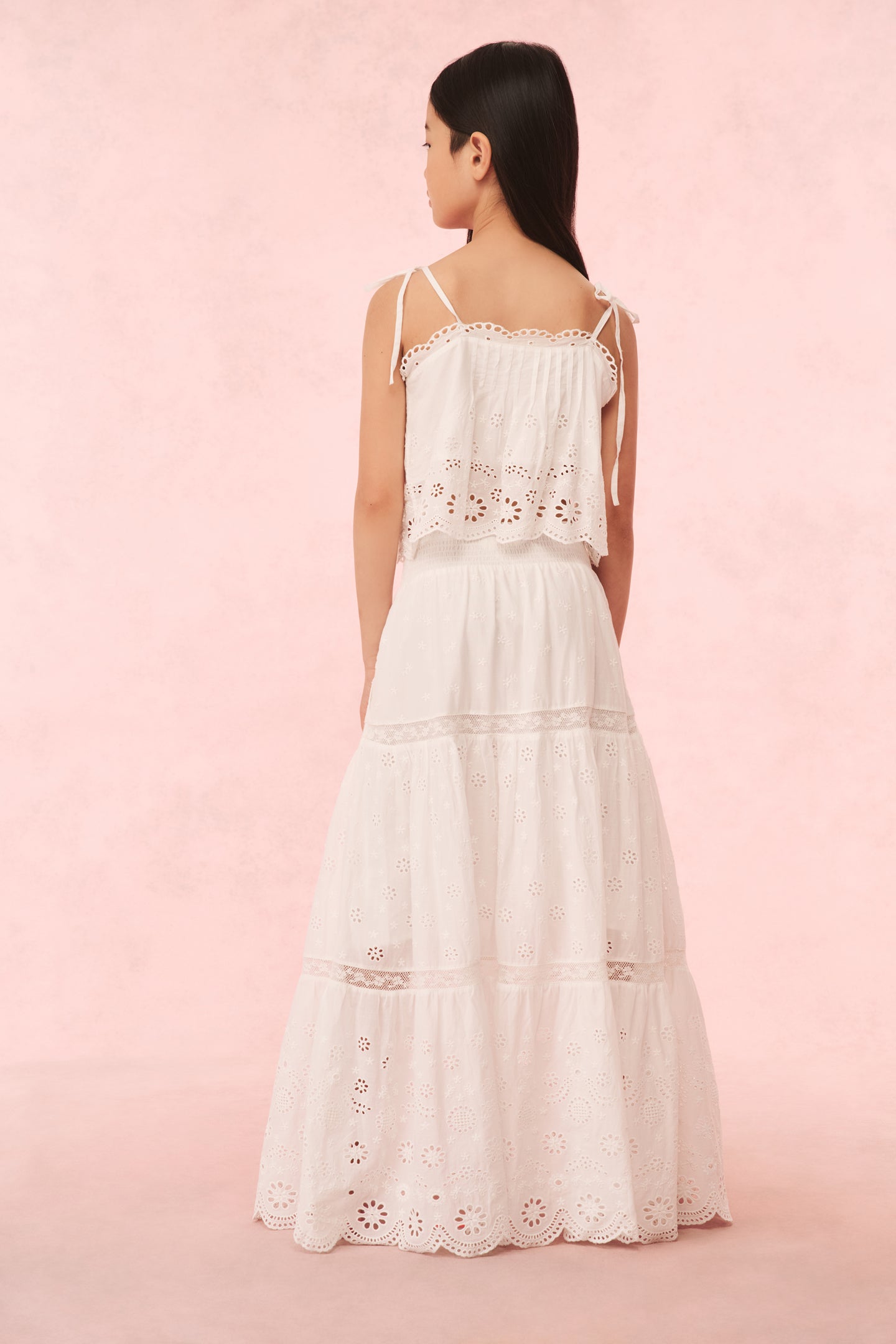 Caelia Eyelet Lace Maxi Skirt for Girls - Floral Embroidery Summer Beach Dress, Boho Chic Party Outfit for Teens, Perfect for Weddings, Vacations & Photoshoots