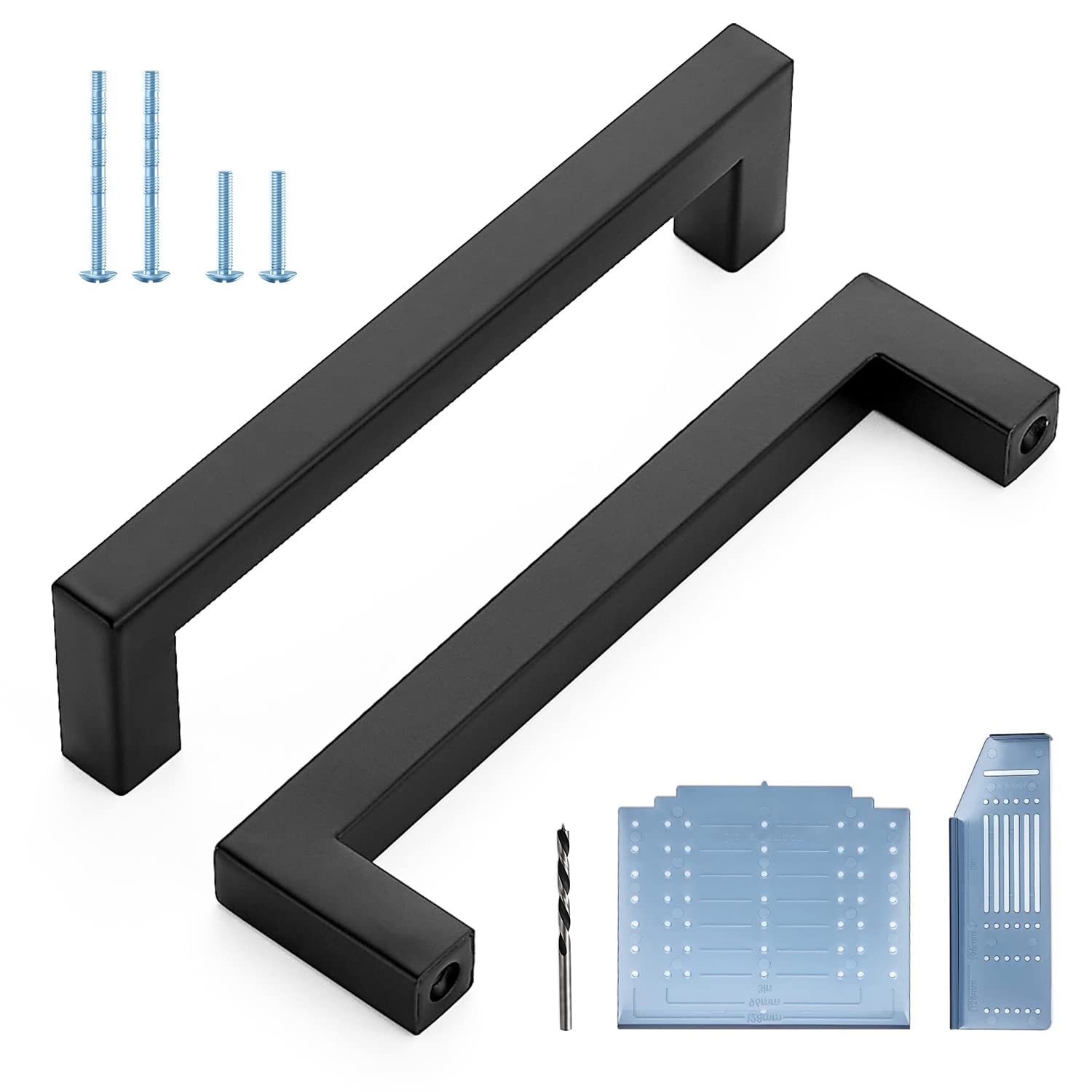 Ravinte 5 Inch Square Black Cabinet Pulls - Modern Kitchen Cabinet Handles with Drill Mounting Template, 15 Pack - Perfect for Kitchen Cabinets, Cupboards, and Drawers